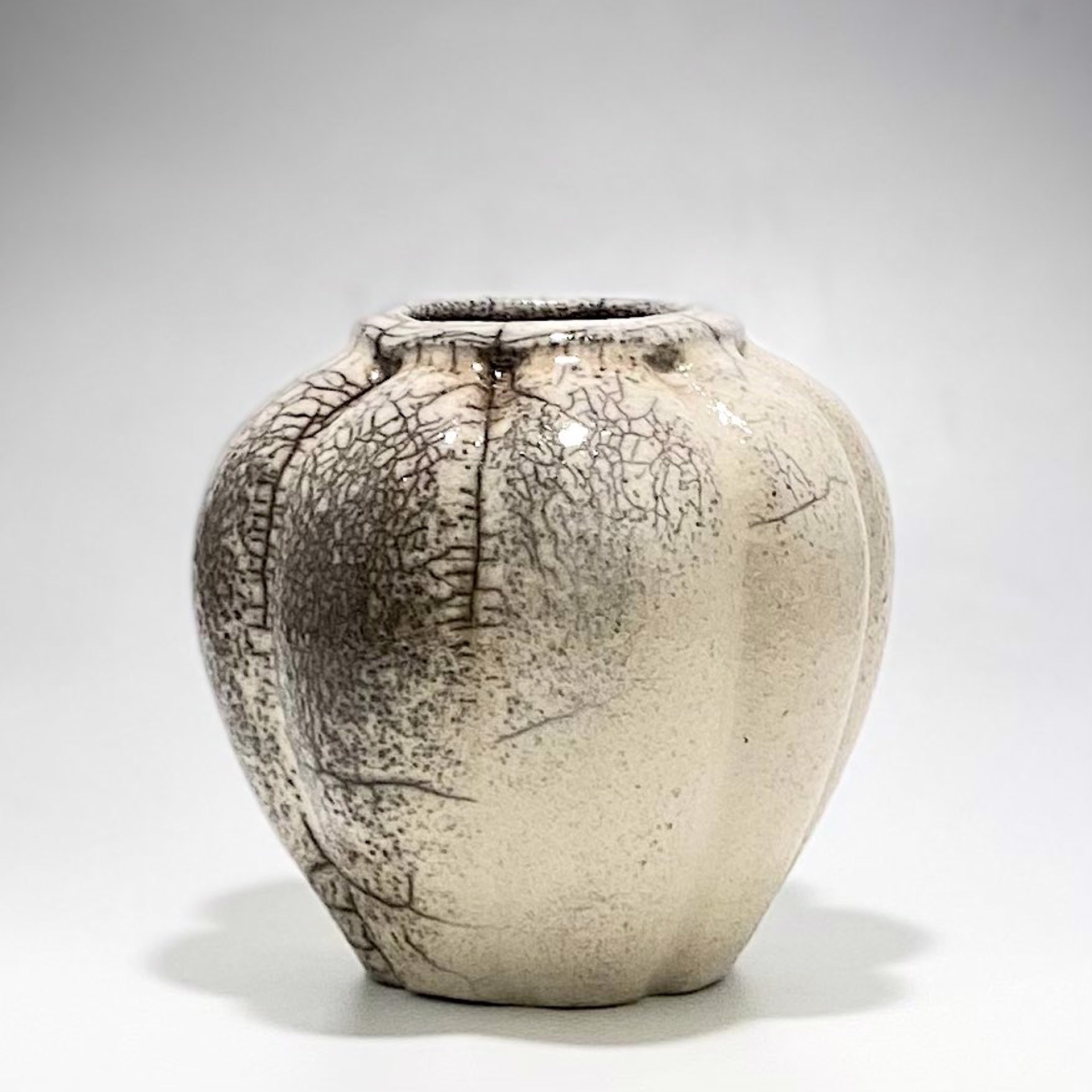 Small White Crackle Vase SB22-31 by Silas Bradley