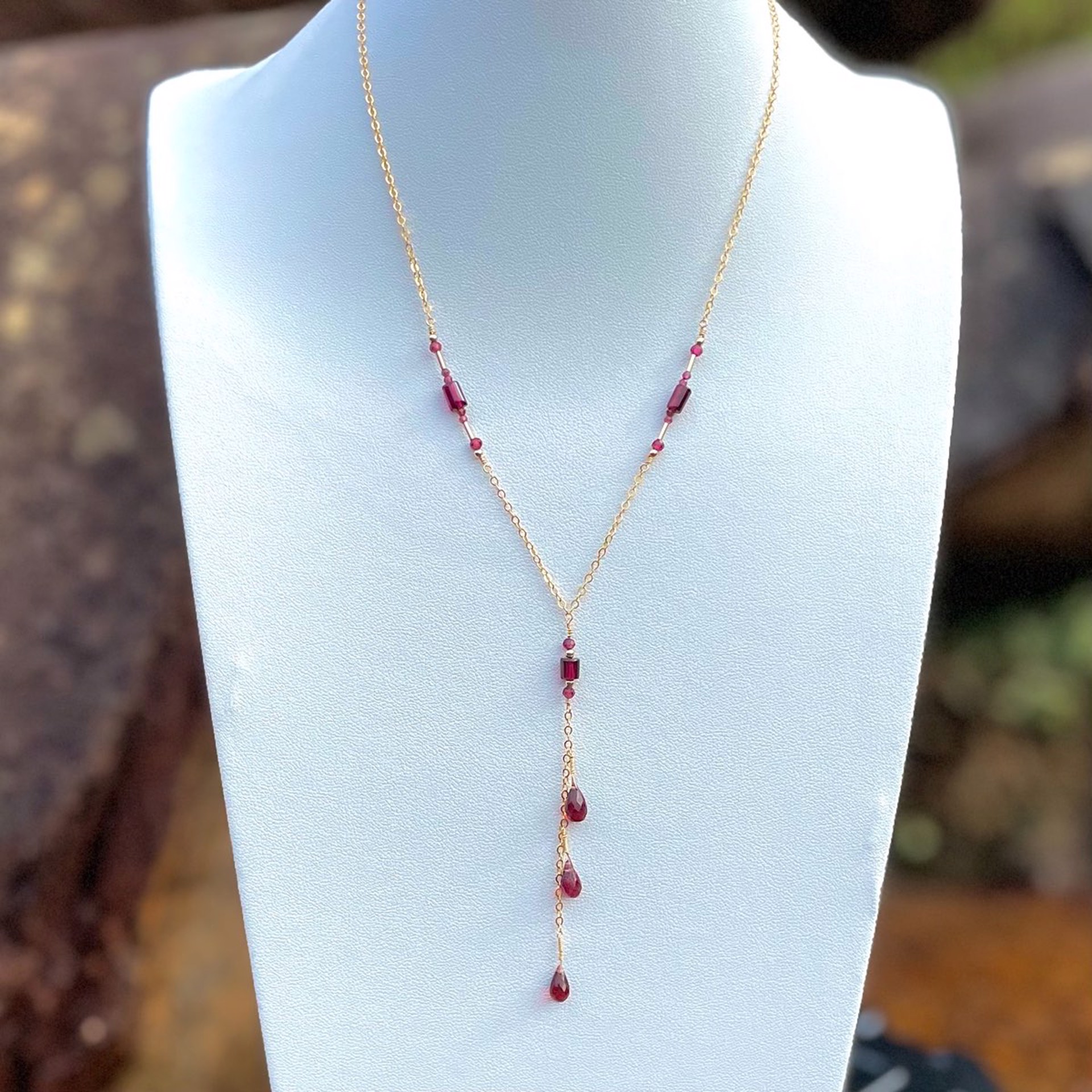 Rhodolite Garnet and 14K GF Waterfall Necklace with Infinity Pendant by Lisa Kelley