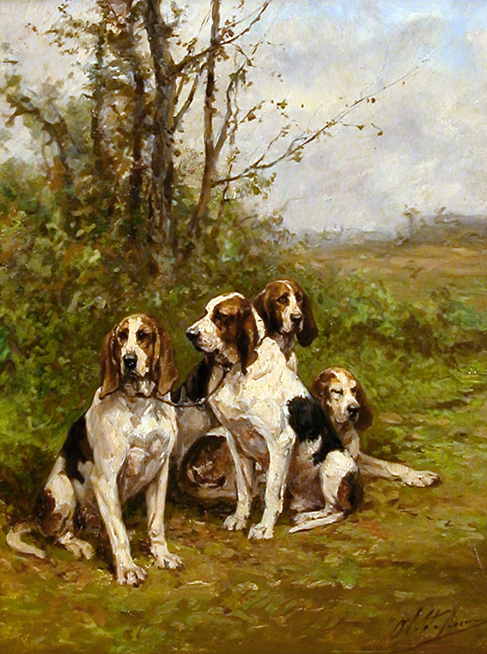Four Hounds at Rest by Charles Olivier de Penne