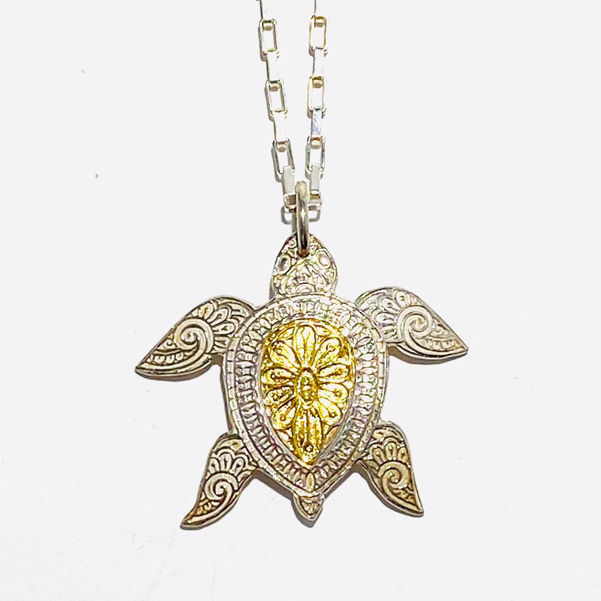 Keum-boo Fine Silver and Gold Turtle Necklace by Karen Hakim