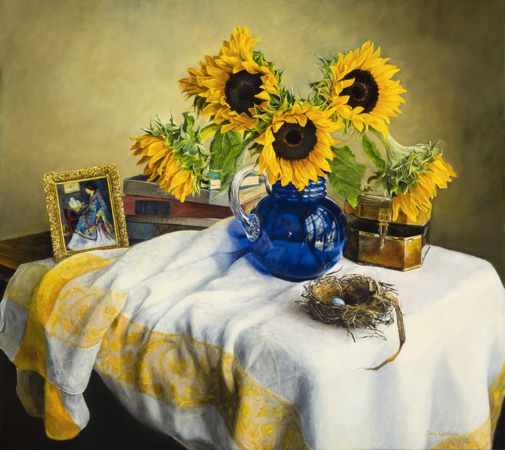 Sunflowers in a Cobalt Vase by Cora Ogden