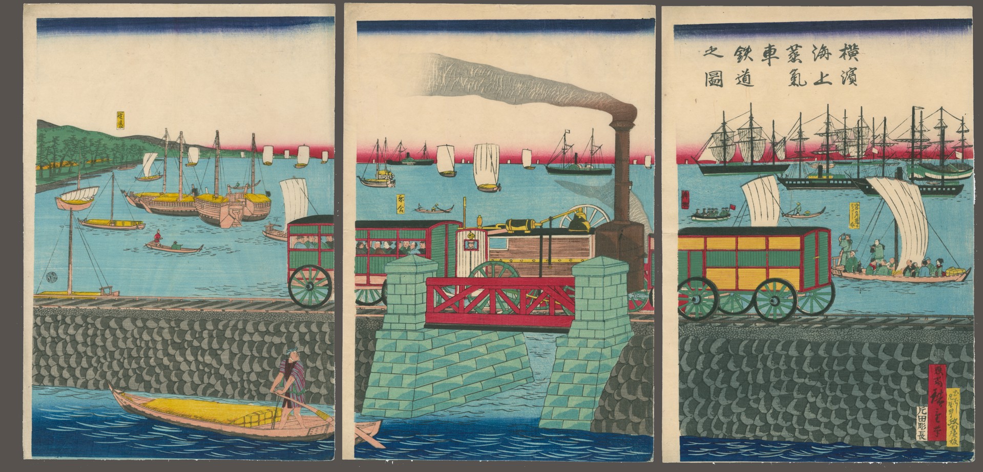 Steam Train on the Railroad Along the Yokohama Coastline by Hiroshige III