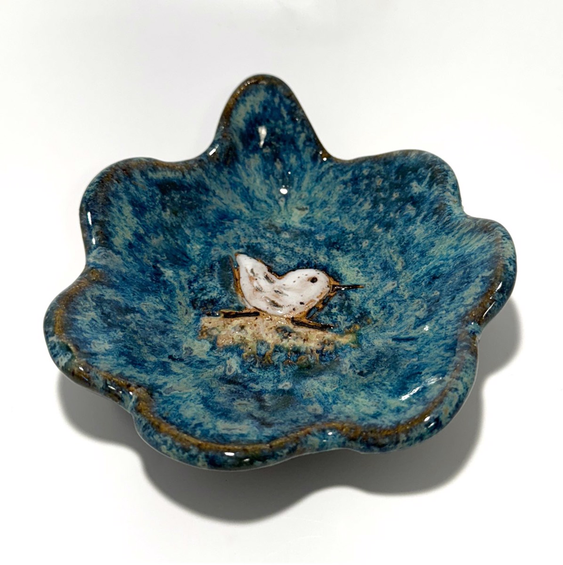 Pool Dish with Sandpiper (Blue Glaze) LG24-1233 by Jim & Steffi Logan