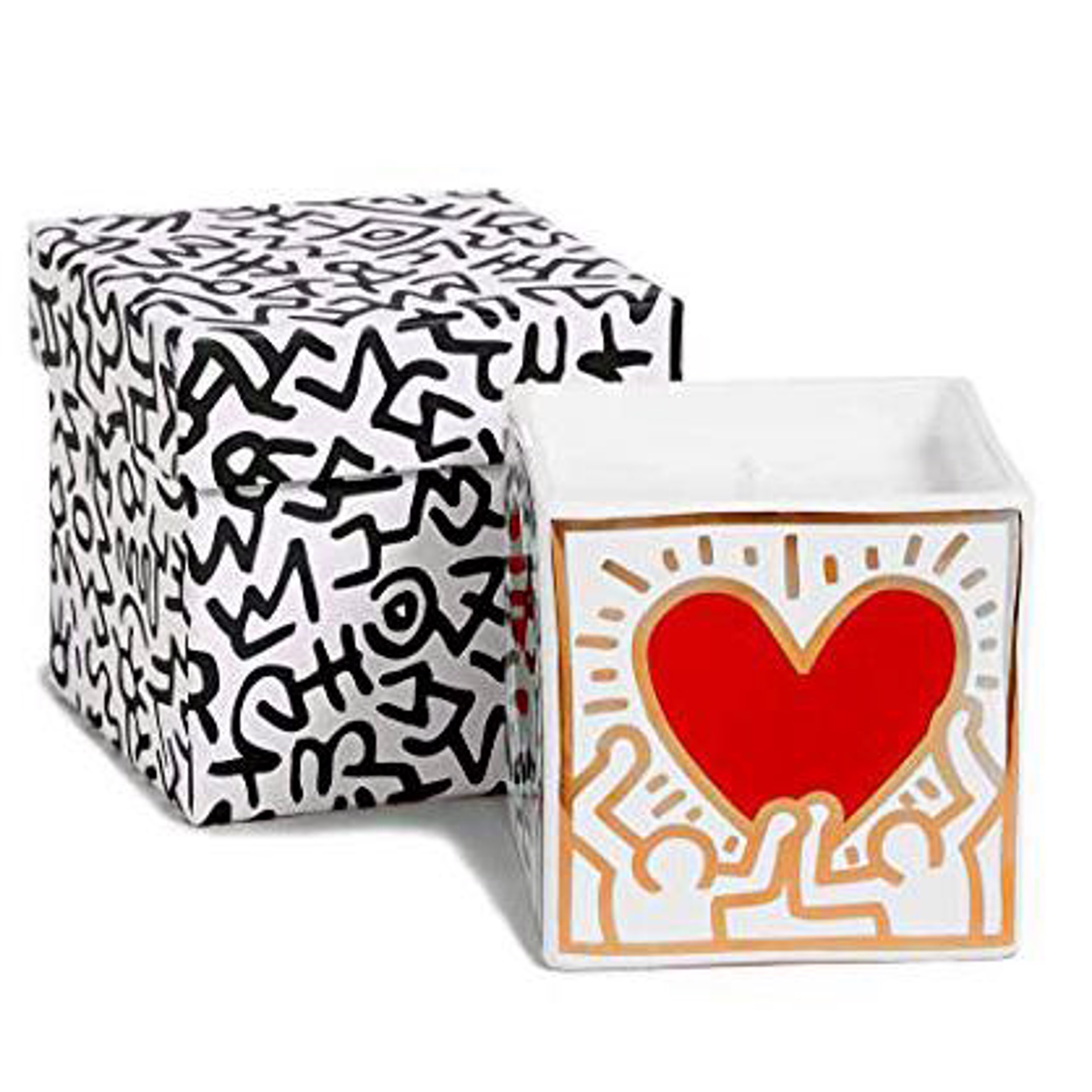 Red Heart with Gold Candle by Keith Haring