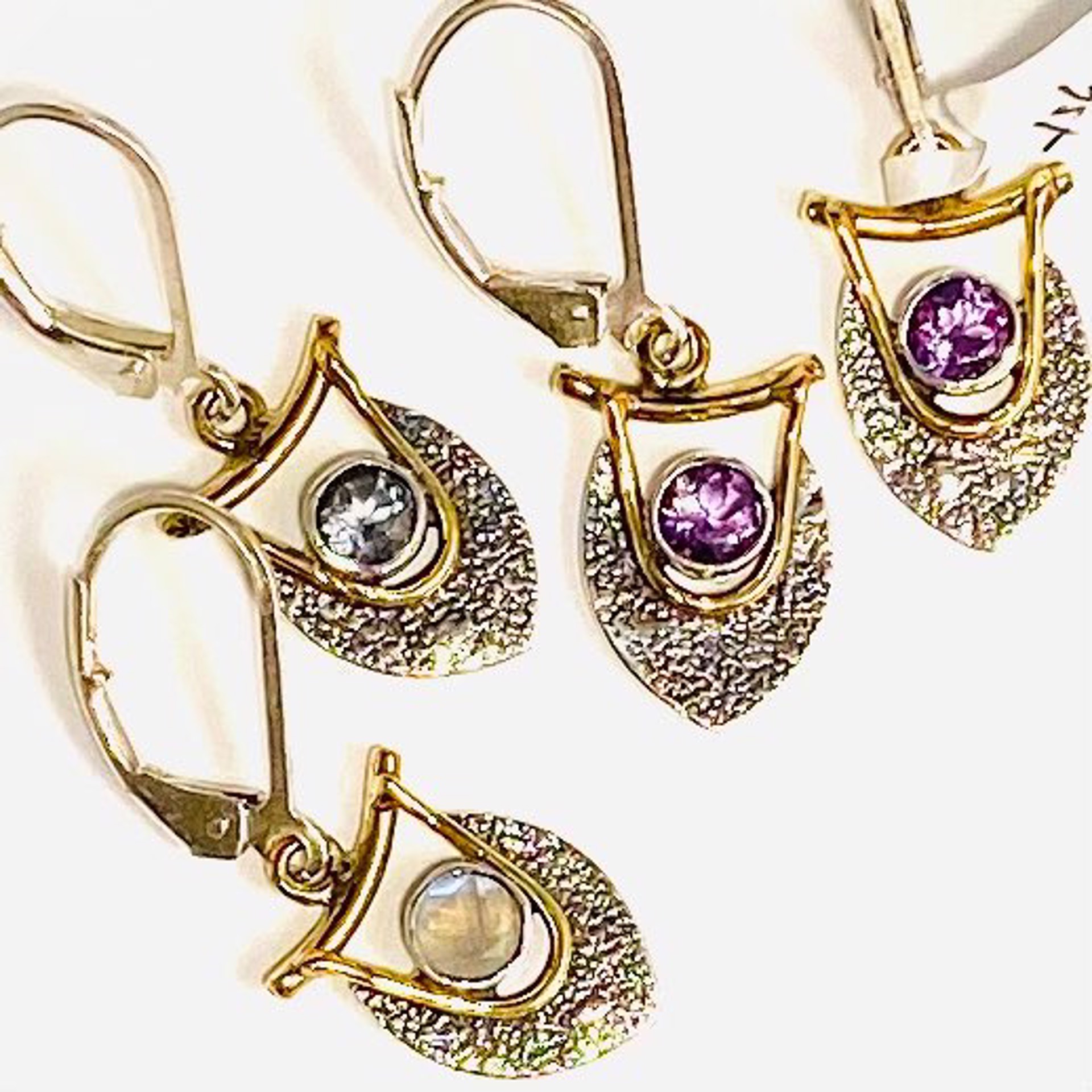 MON SE 2016 Moonstone, Blue Topaz, or Amethyst Earrings, french wire clasp by Monica Mehta