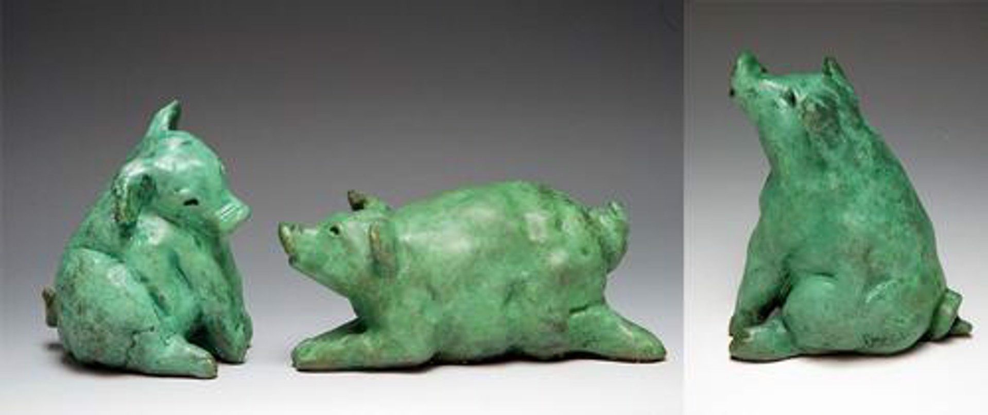 3 Small Piggles in Bronze ($625 per piece) by Kari Rives