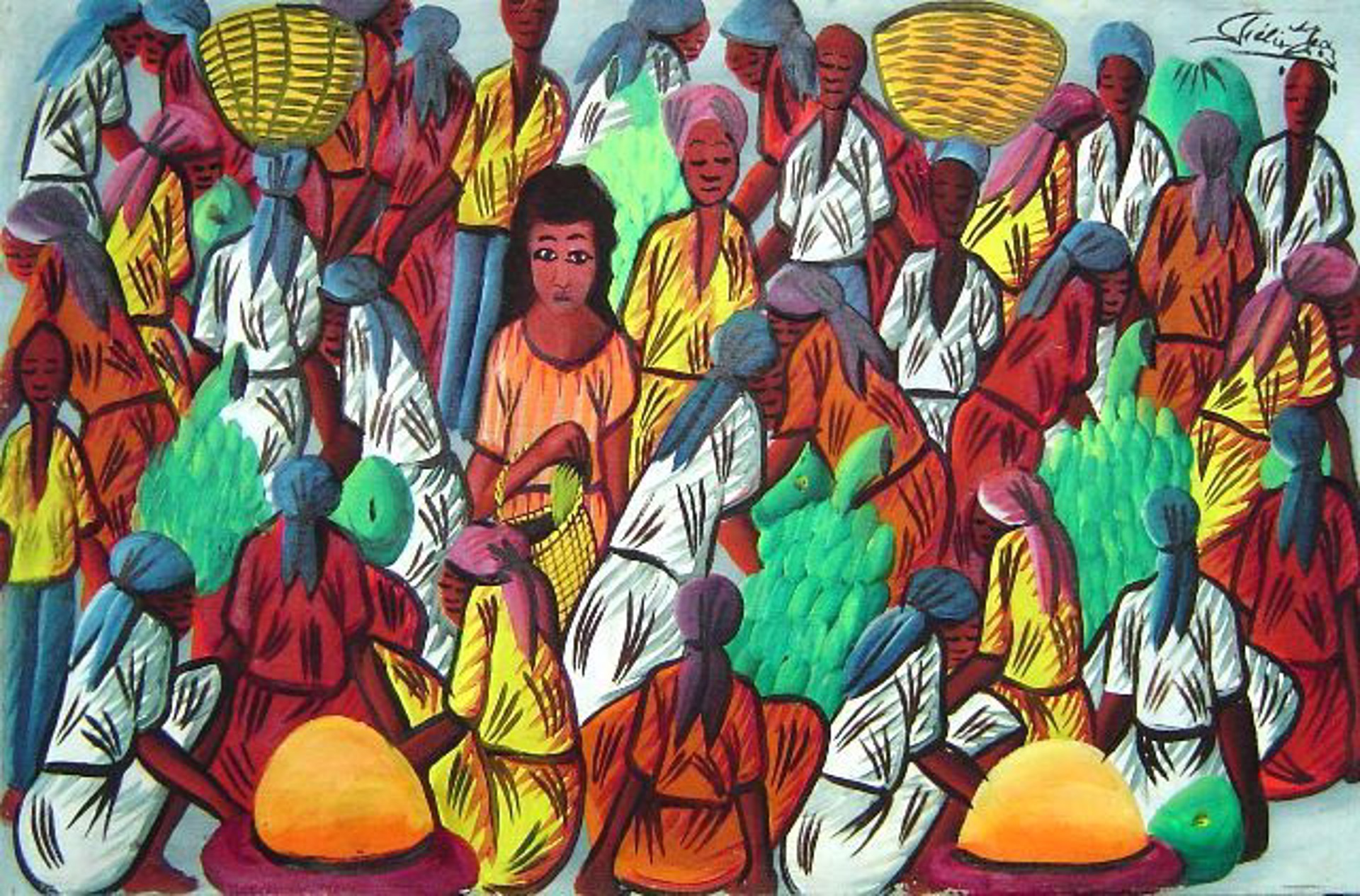 Market Scene #1-2-95MFN by Felix Jean (Haitian, 1929-1979)