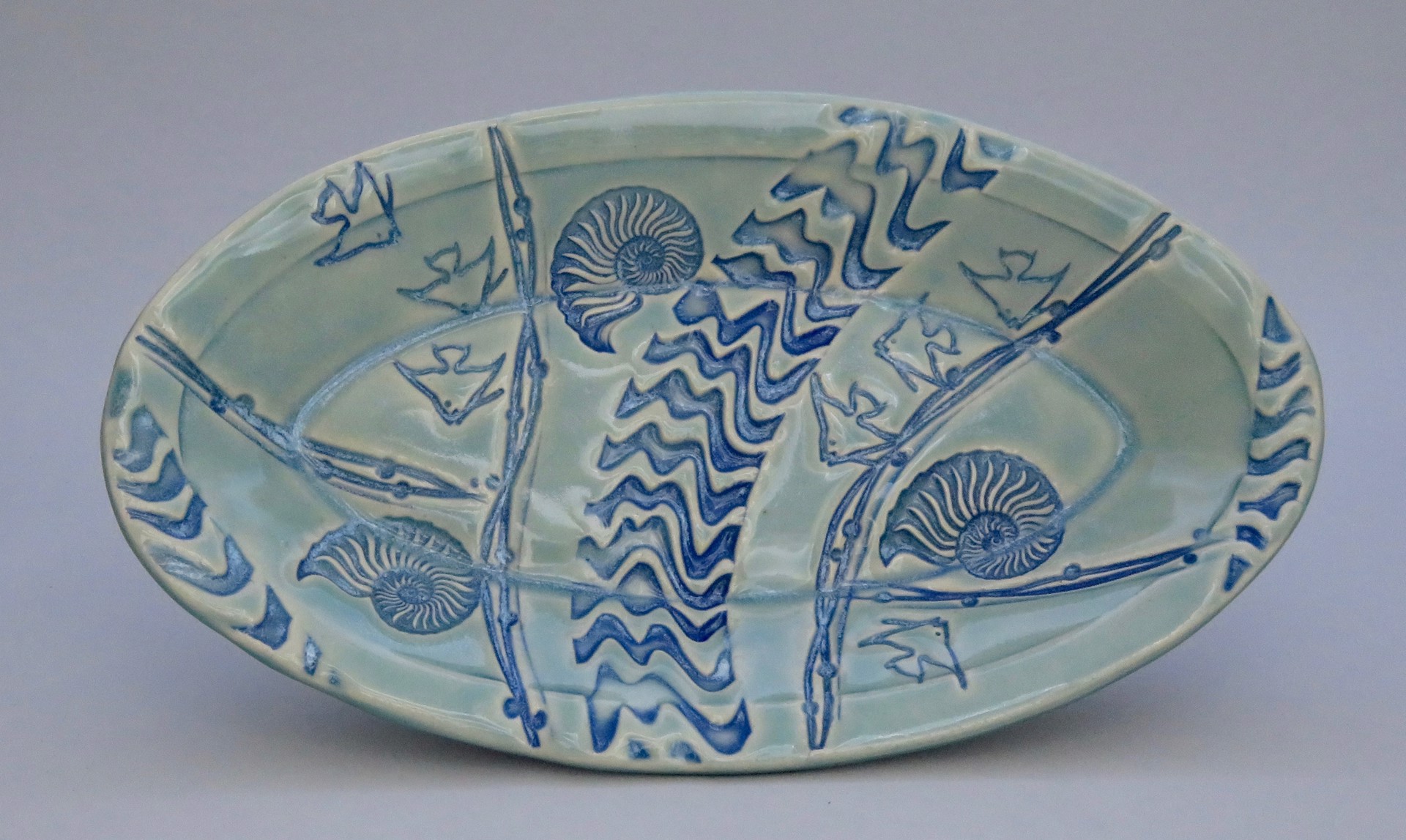 Oval Plate - Light Turquoise; MB#8, by Marty Biernbaum