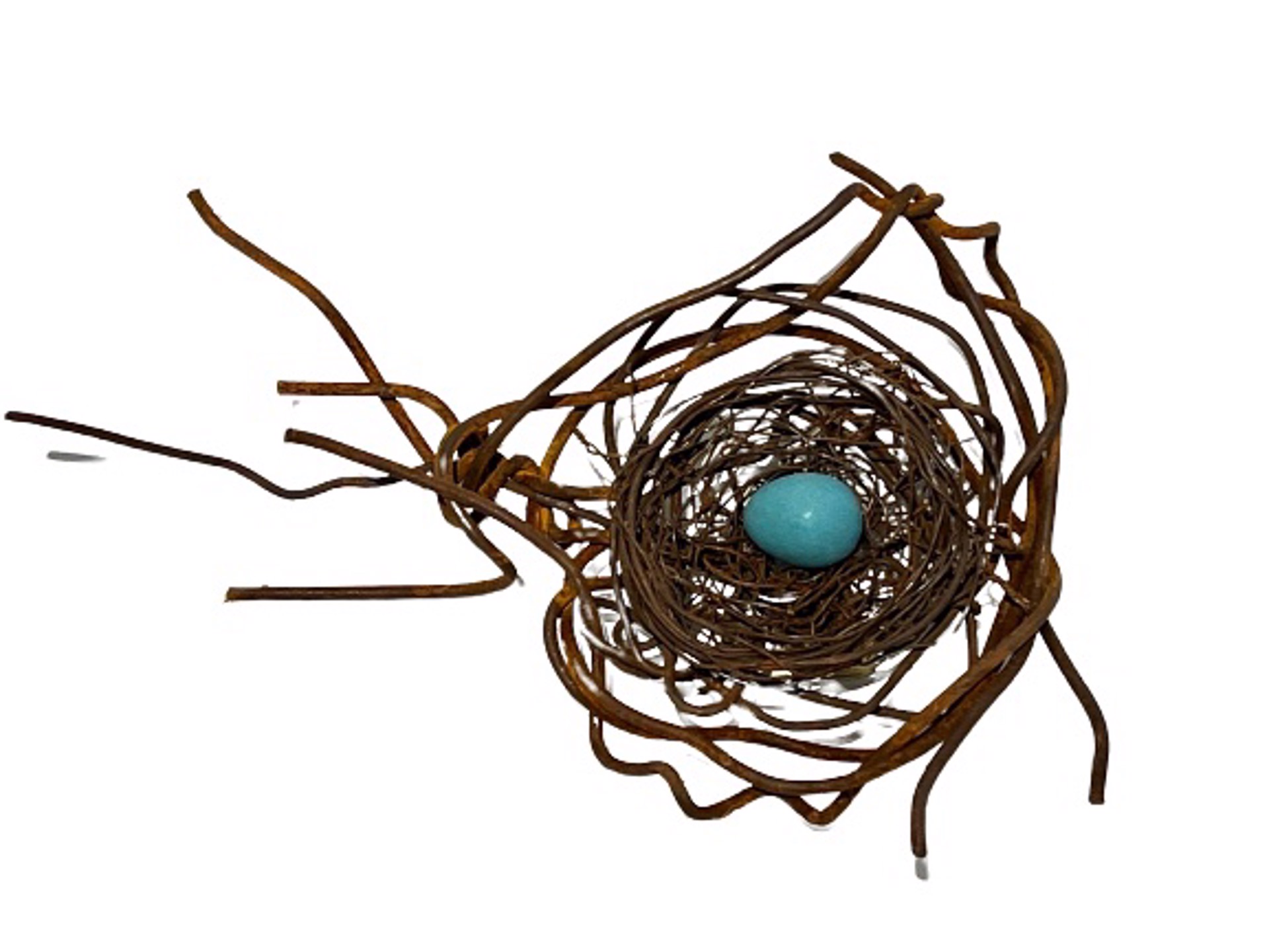 Hand Woven Wire Nest w/1 Turquoise Egg #1365 by Phil Lichtenhan