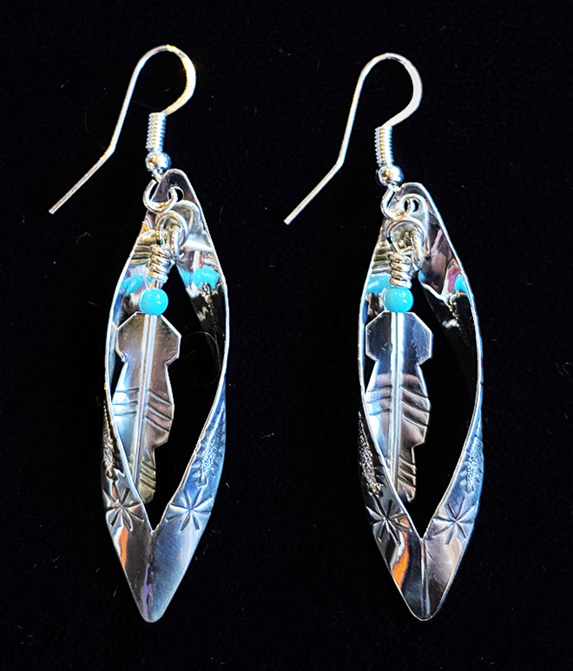 Turquoise Feather Earrings by Artist Unknown