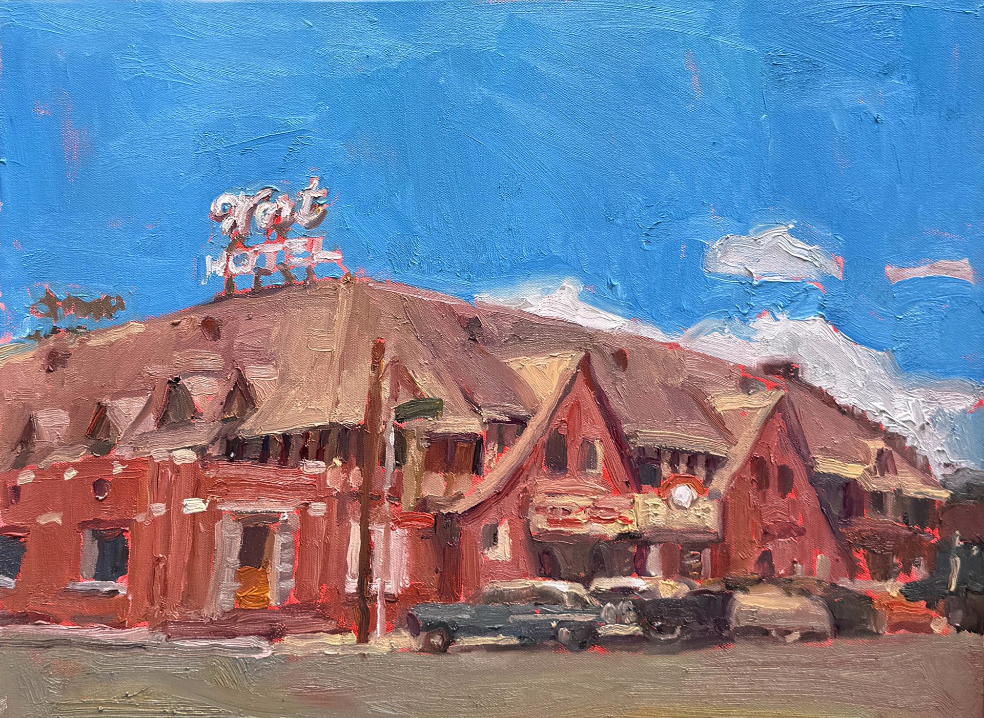Original Oil On Canvas By Aaron Hazel Featuring The Wort Hotel