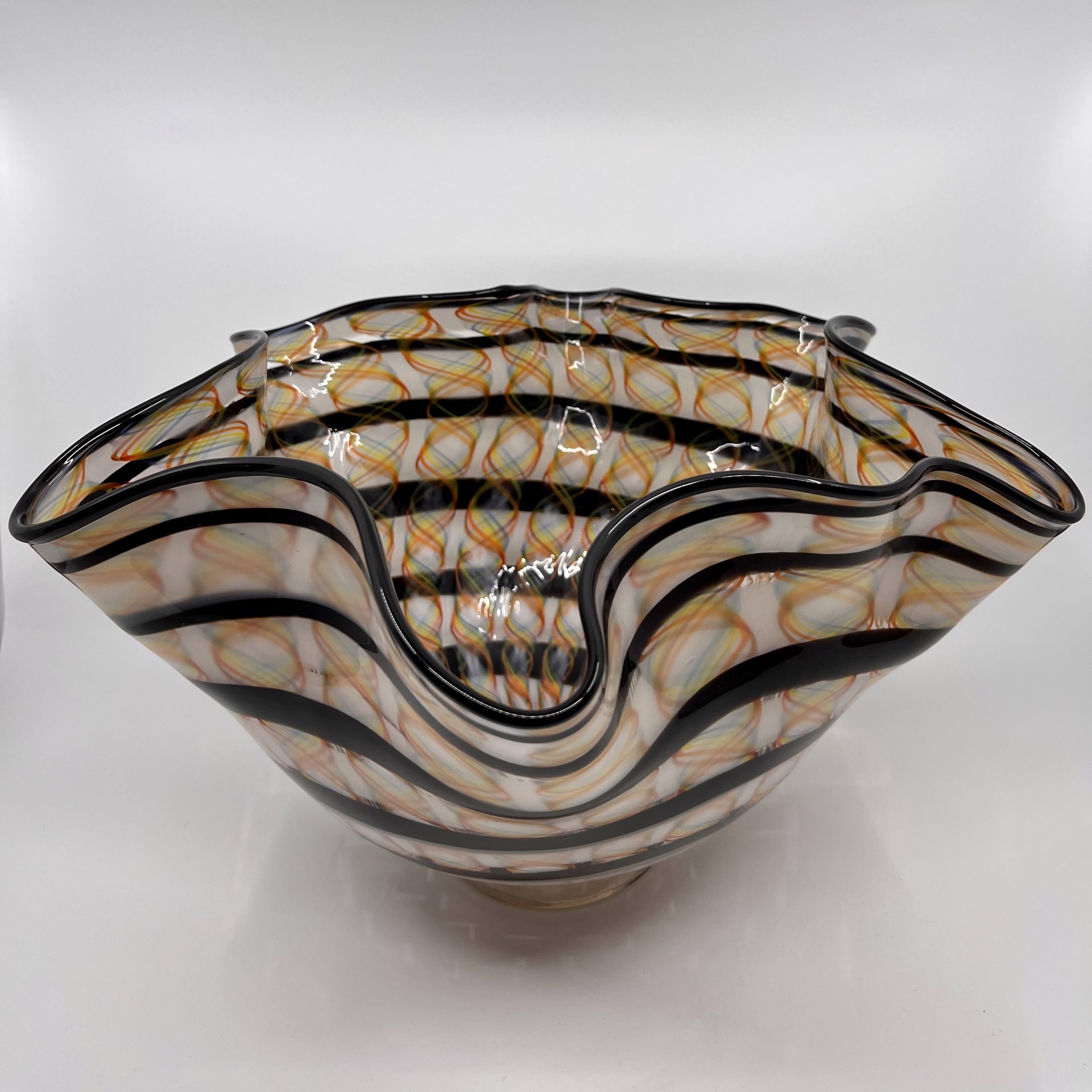 Fluted Glass Bowl w/ Orange/Black/White by John Glass