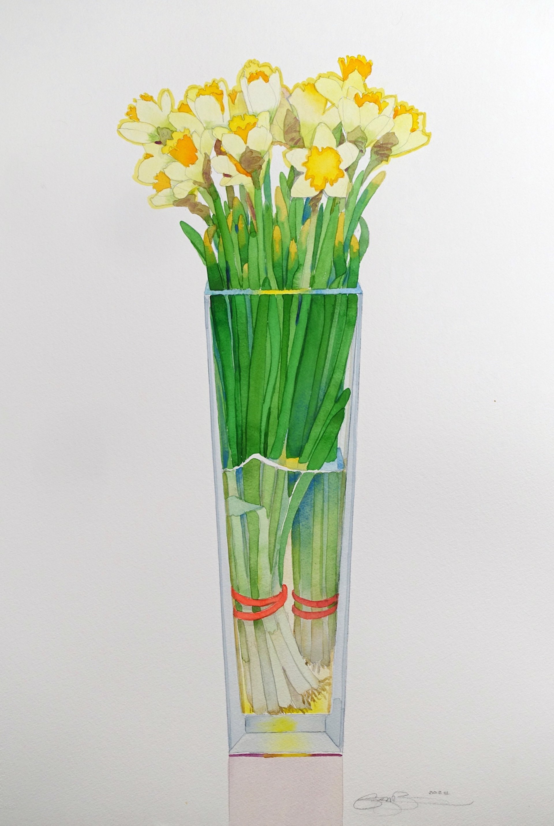 Daffodils in a Tall Vase by Gary Bukovnik