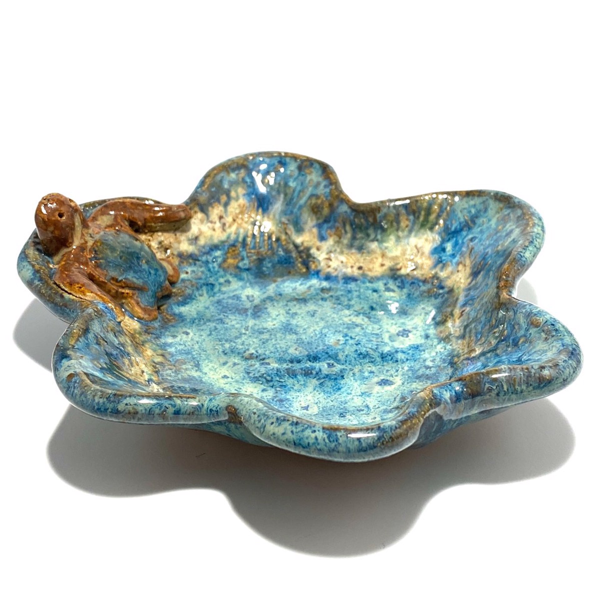 Small Pool Dish with Turtle (Blue Glaze) LG23-1126 by Jim & Steffi Logan