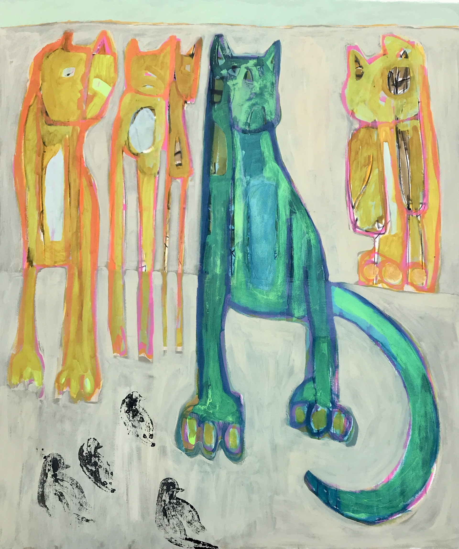 Felines with Four Nightingales by Rachael Van Dyke