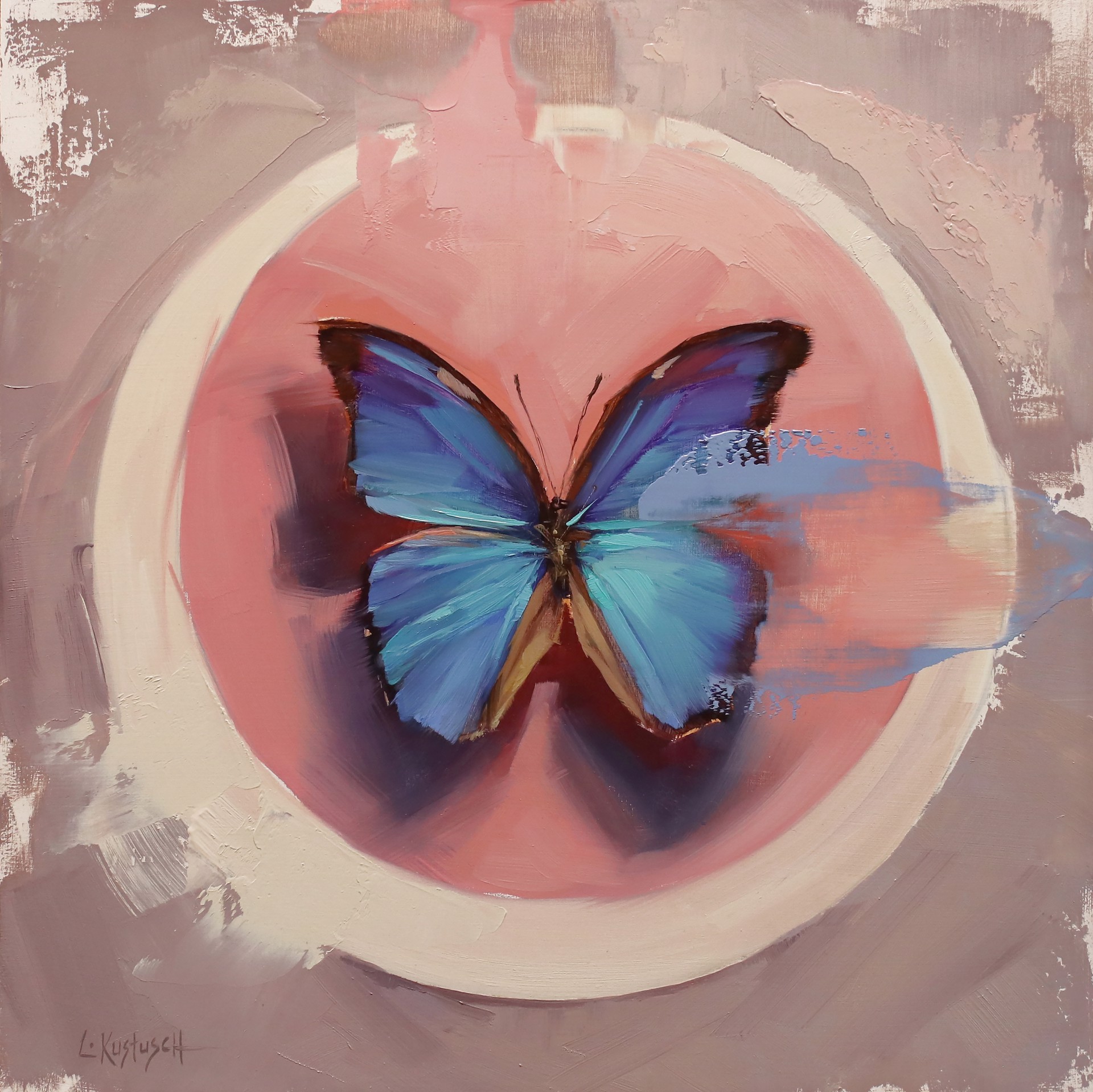 The Giant Blue Morpho on Shades of Rose by Lindsey Kustusch