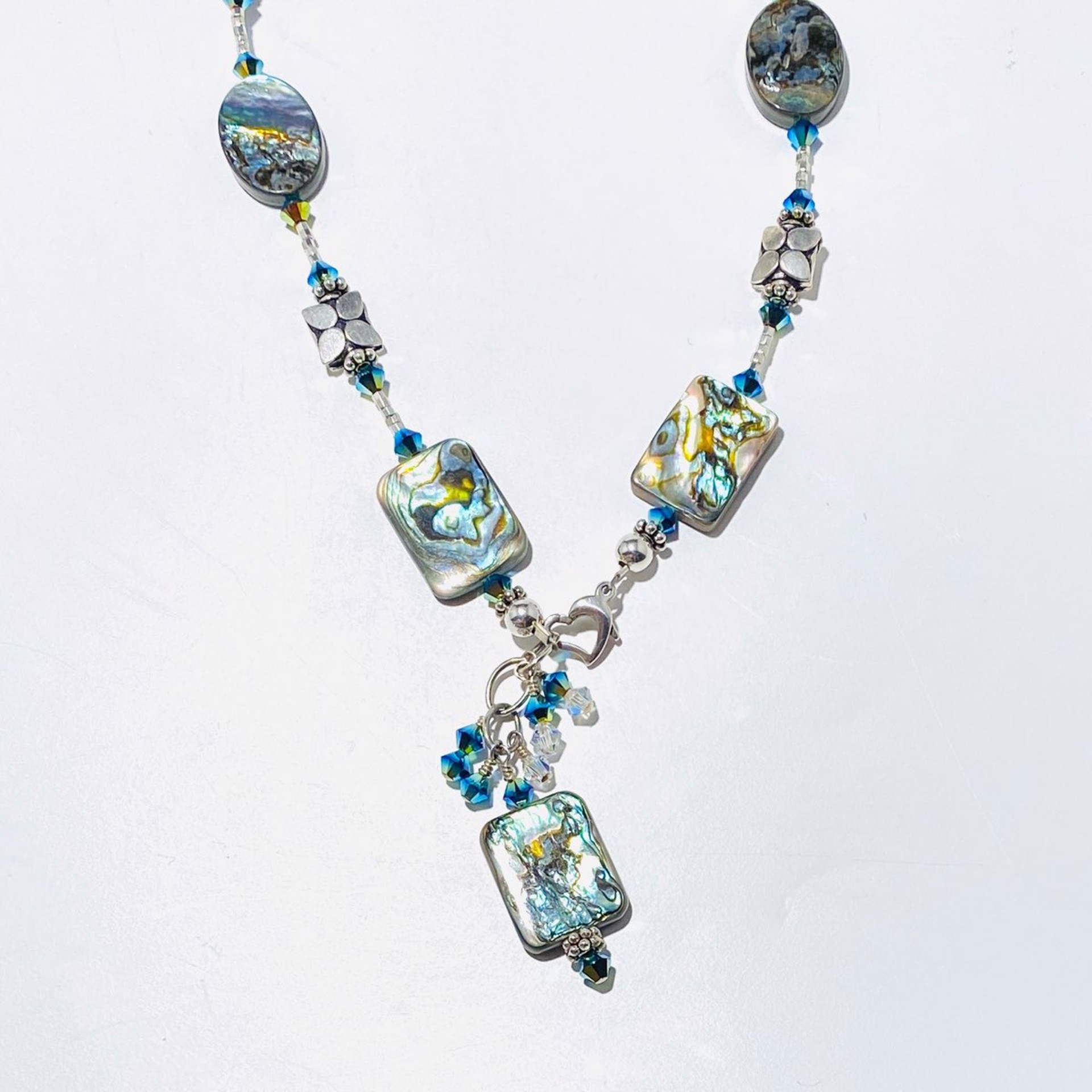 Abalone and Bali Silver Swarovski Crystal Necklace SHOSH23-10 by Shoshannah Weinisch