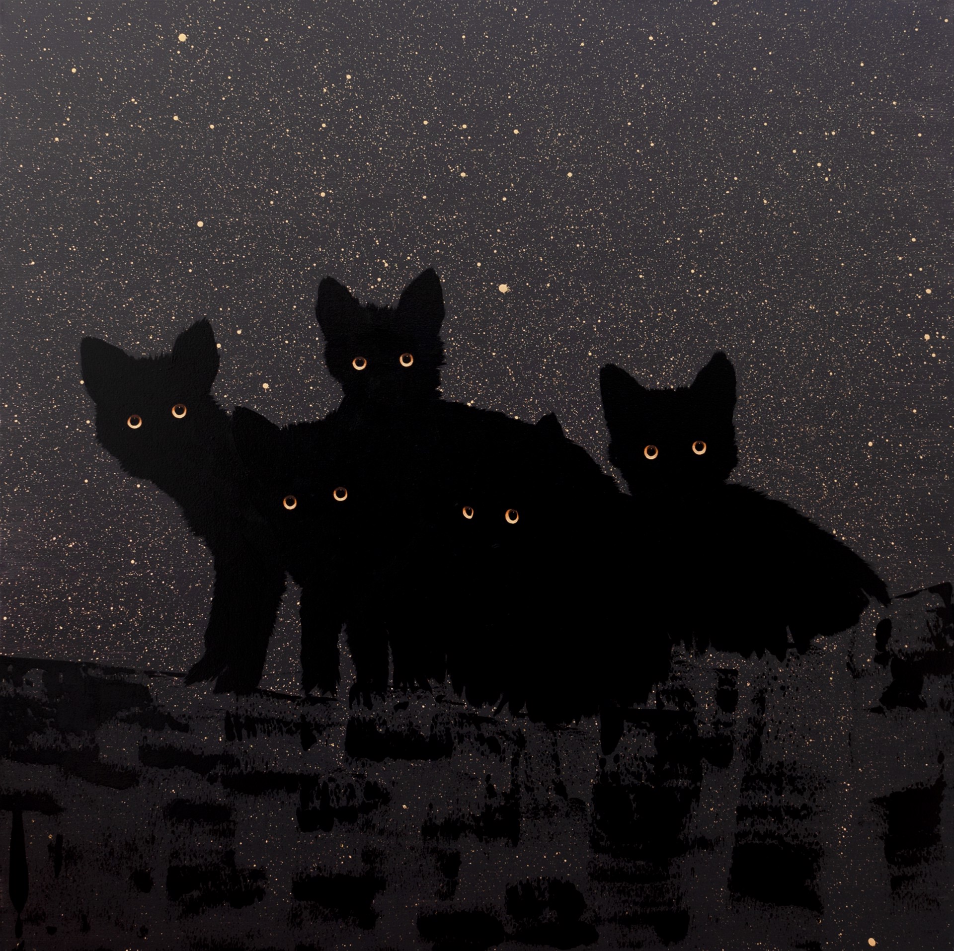 Five Fox Cubs on Night by Josh Brown