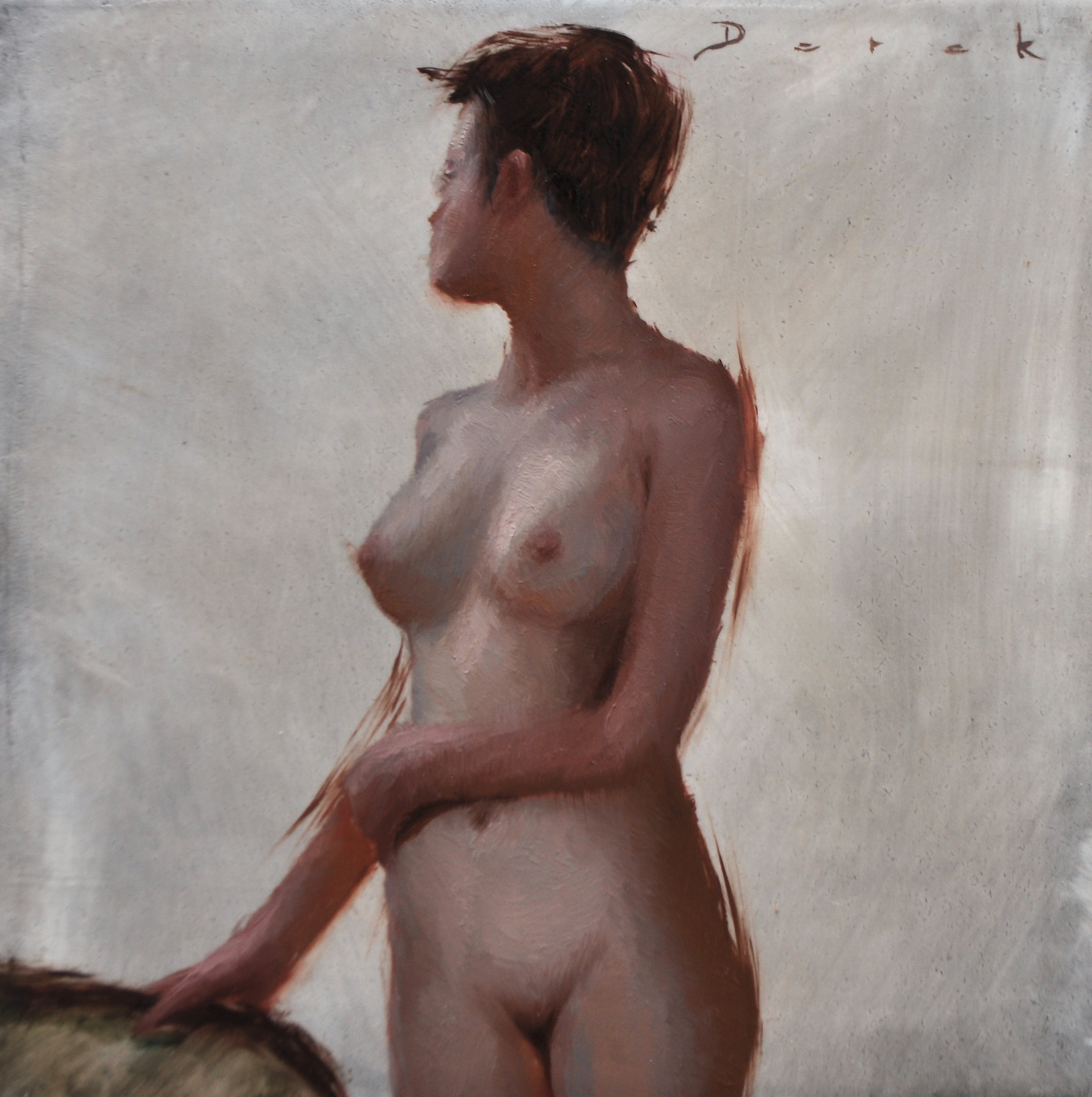 Derek Harrison - Standing Figure front Oil on wood panel 5 x 5 in $500.00