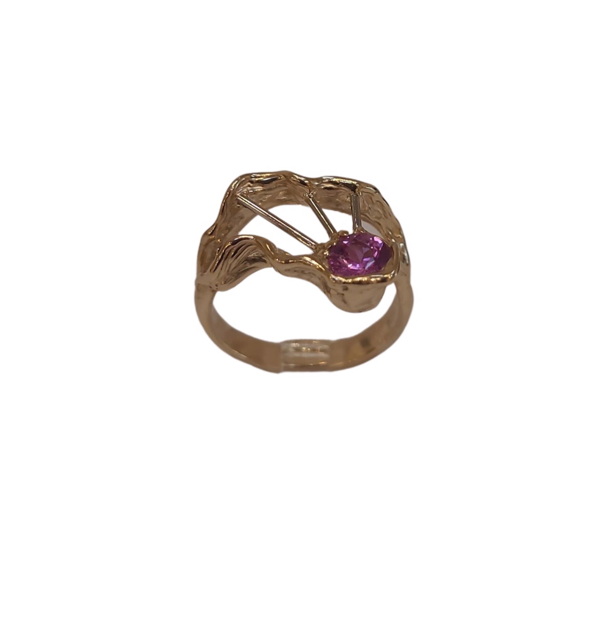 Ring 14k Gold with Pink Saphhire & Platinum Base Size 6.5 BKN 513 by Ken and Barbara Newman