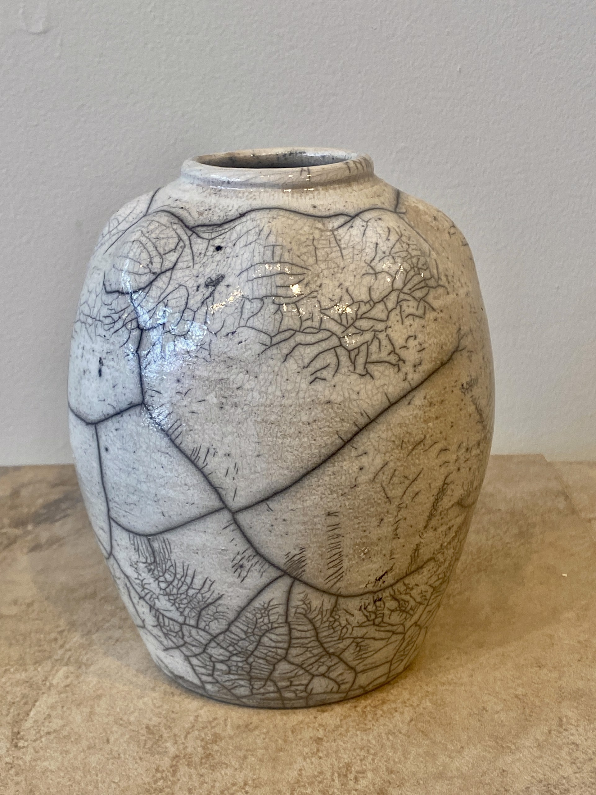 Knotted White Crackle Vase SB23-43 by Silas Bradley