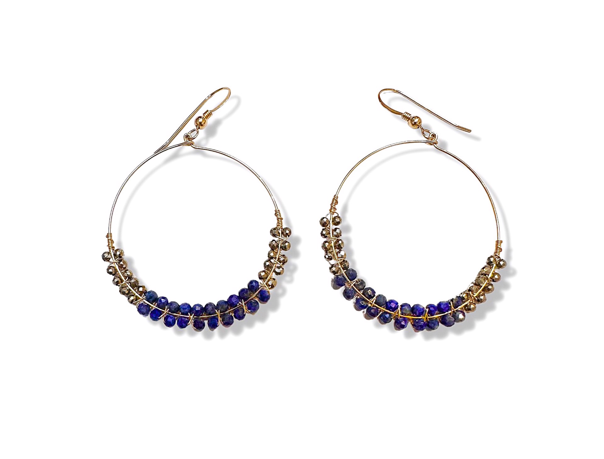 Earrings - Lapis and Pyrite Hoops with 14K Gold Filling by Julia Balestracci
