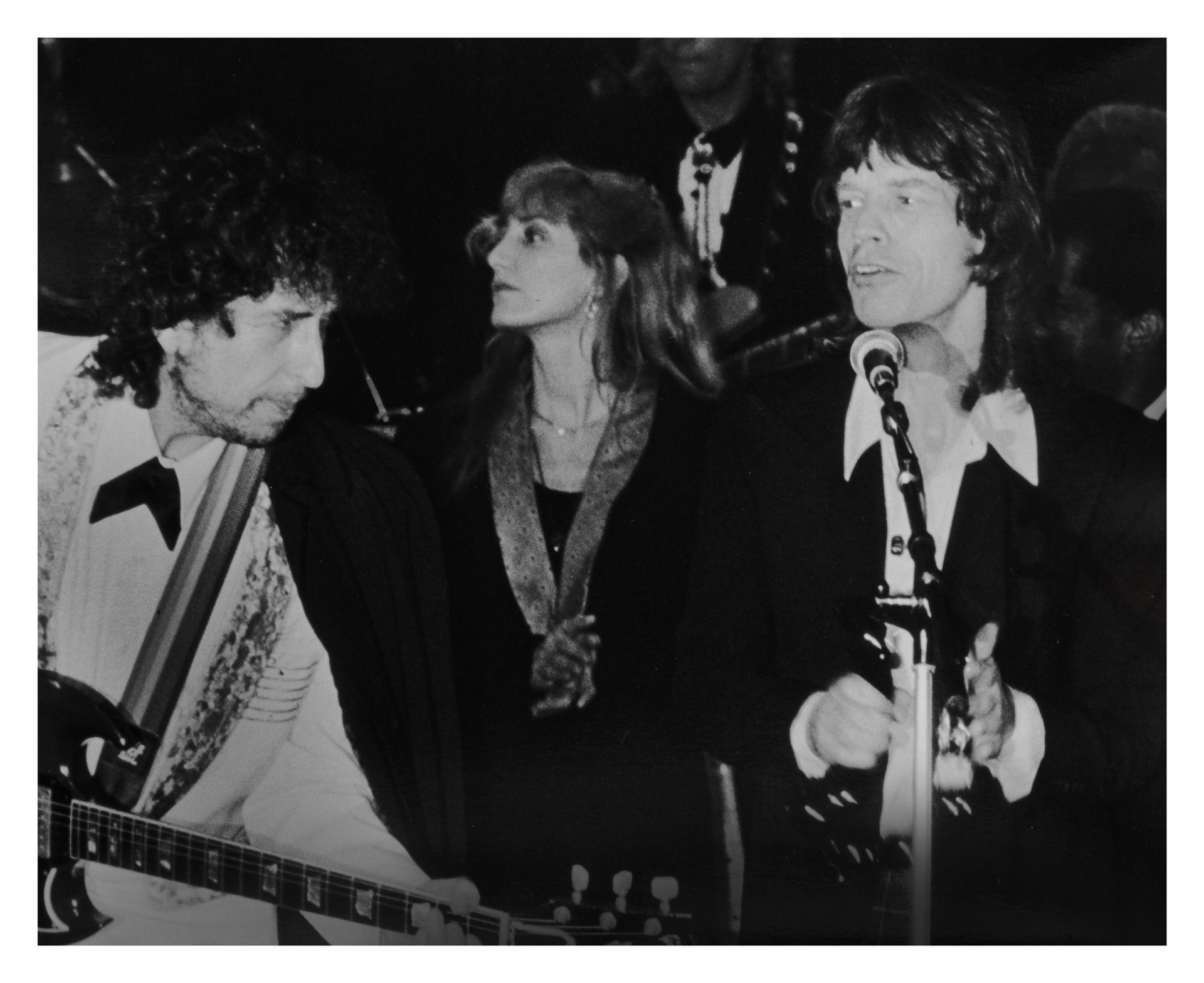 Bob Dylan, Mick Jagger, and Patti Sciafla by Ron Galella