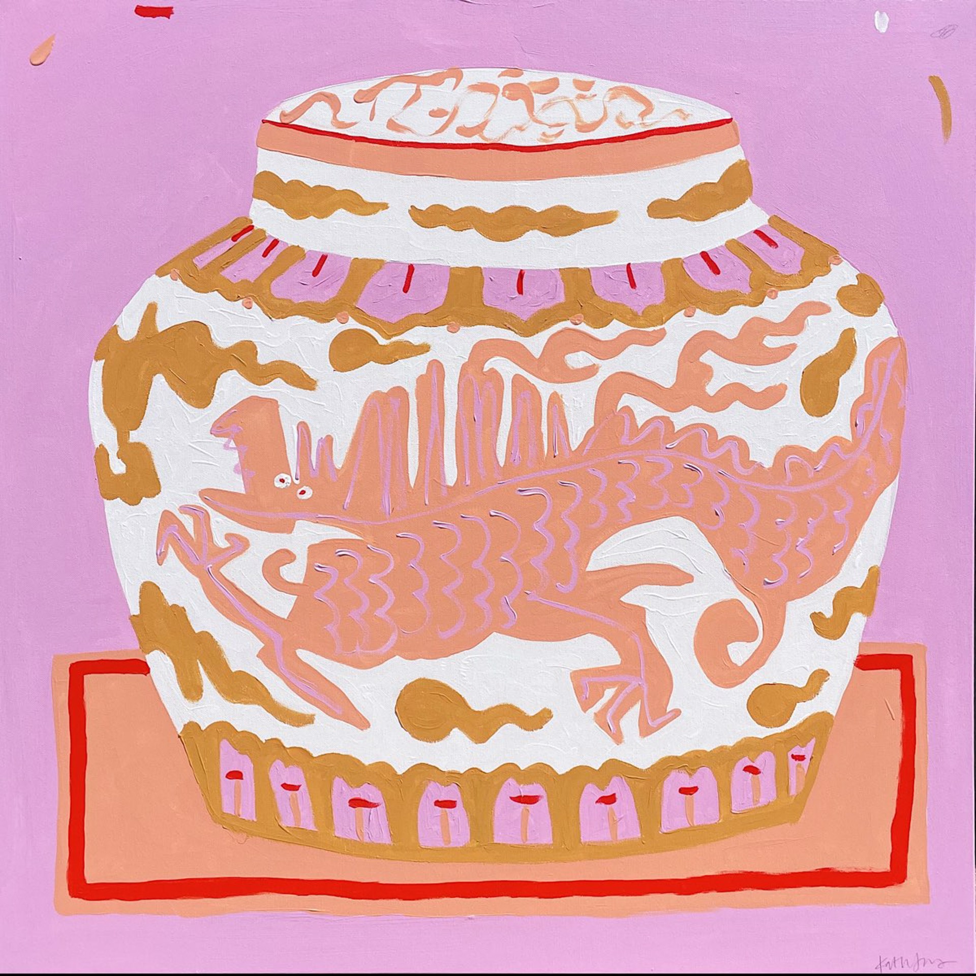Dragon Jar In Pink by Kathleen Jones