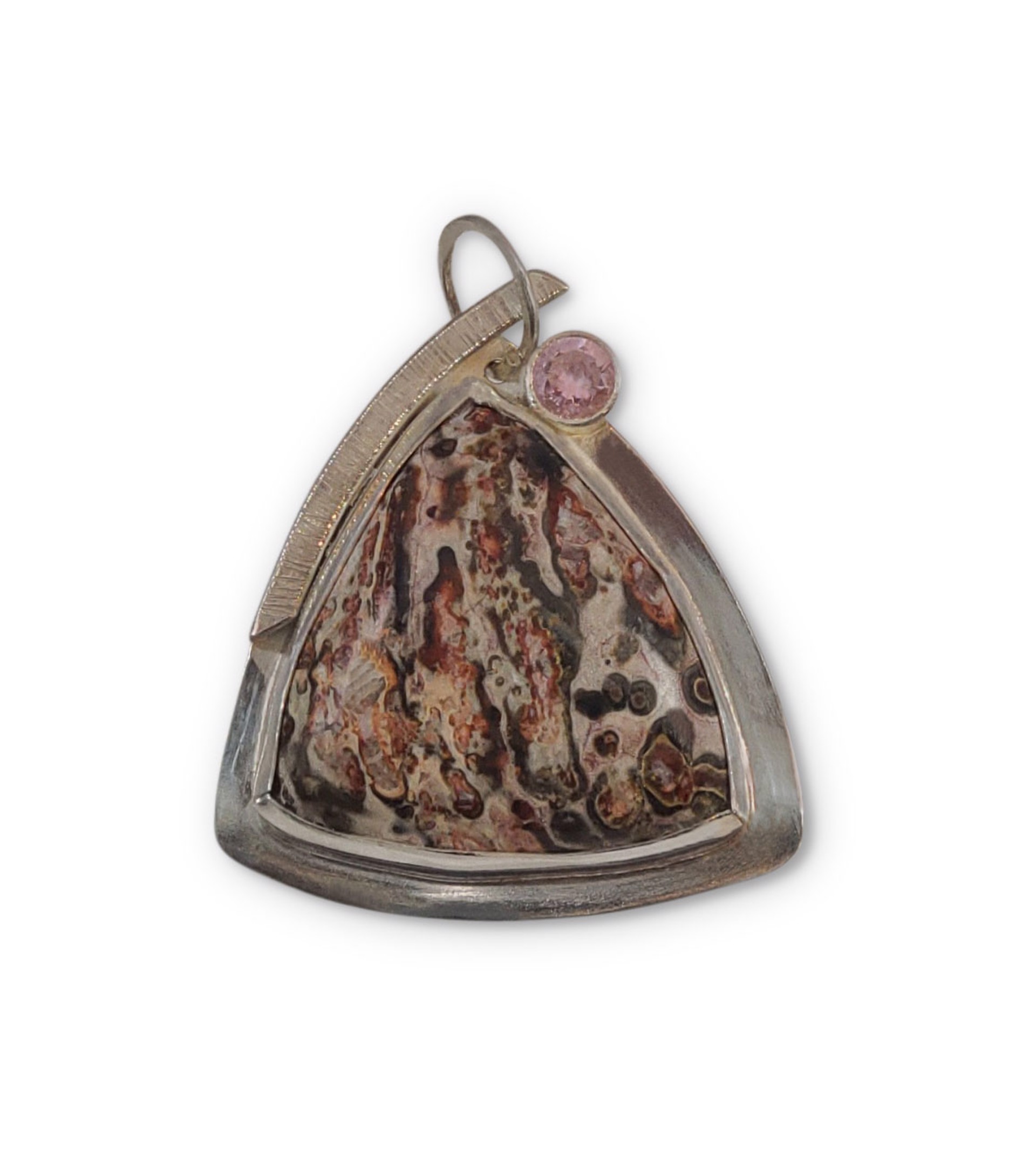 Sterling Silver Pendant with 30mm x 30mm Leopard Jasper and 5mm Cubic Zirconia by Leslie Eggers