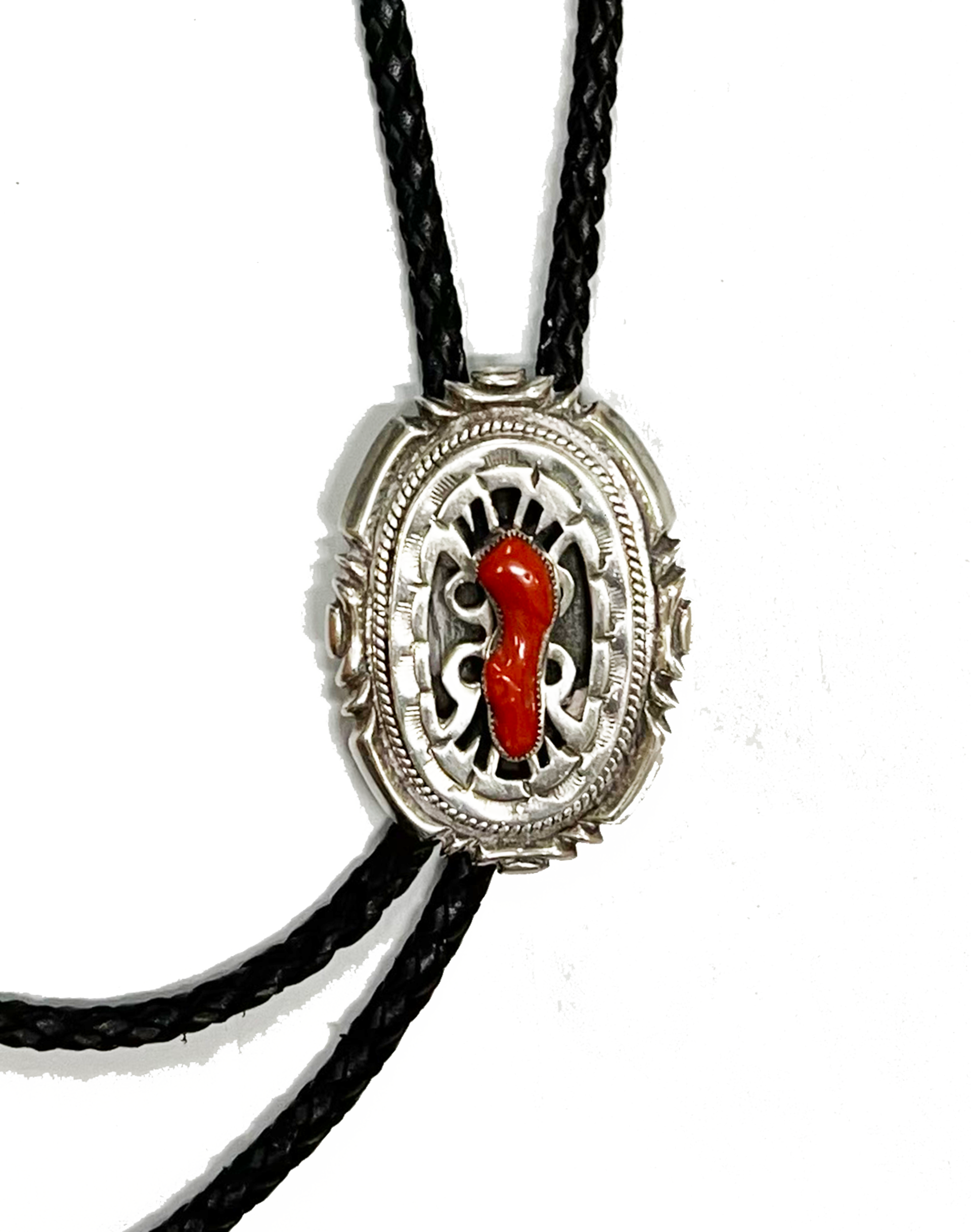 Silver and Coral Bolo by Vintage Native American Jewelry