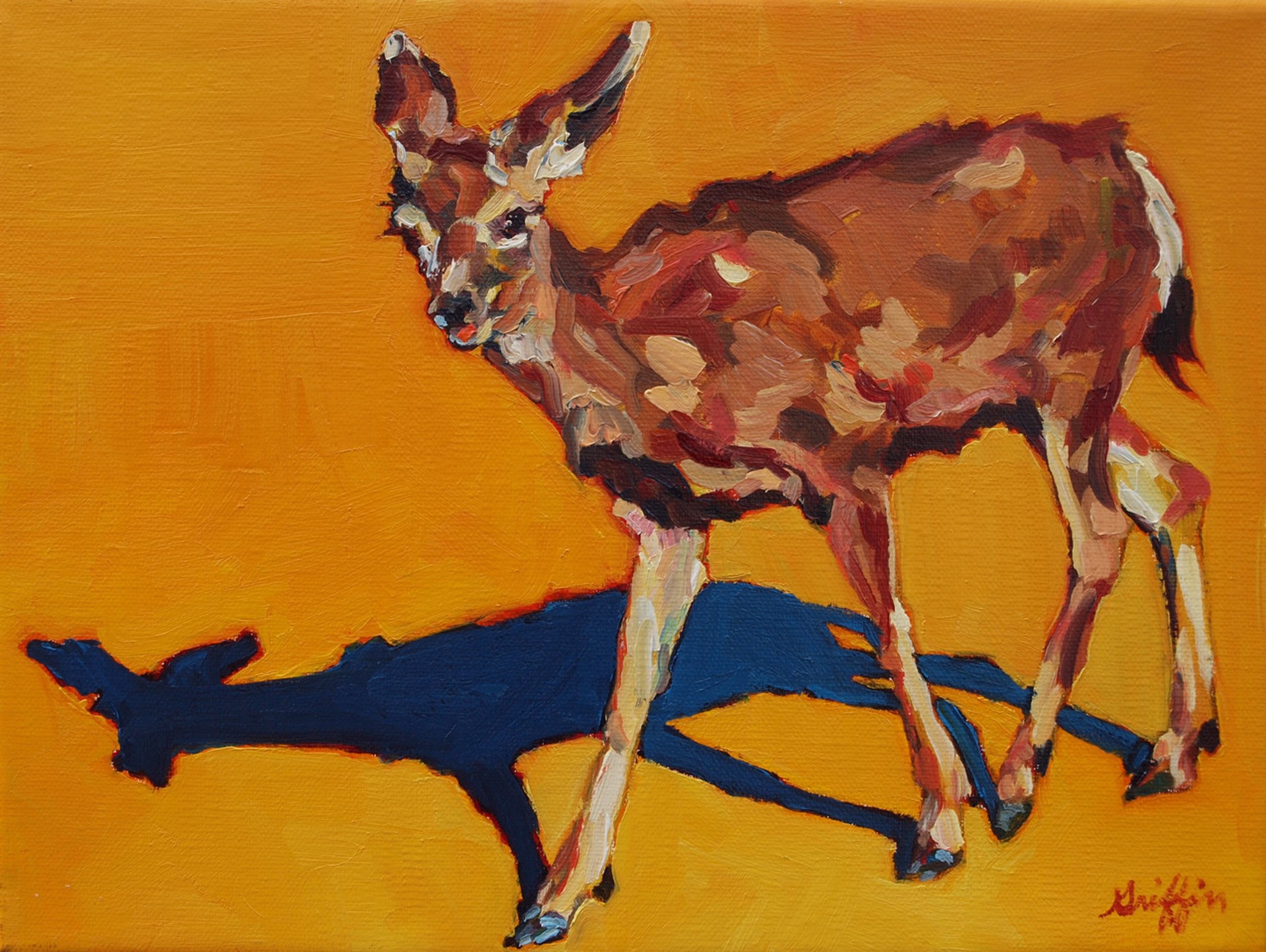 Patricia Griffin Deer in Yellow In Oil On Linen, A Contemporary Fine Art Painting and Modern Wildlife Art Piece Available At Gallery Wild