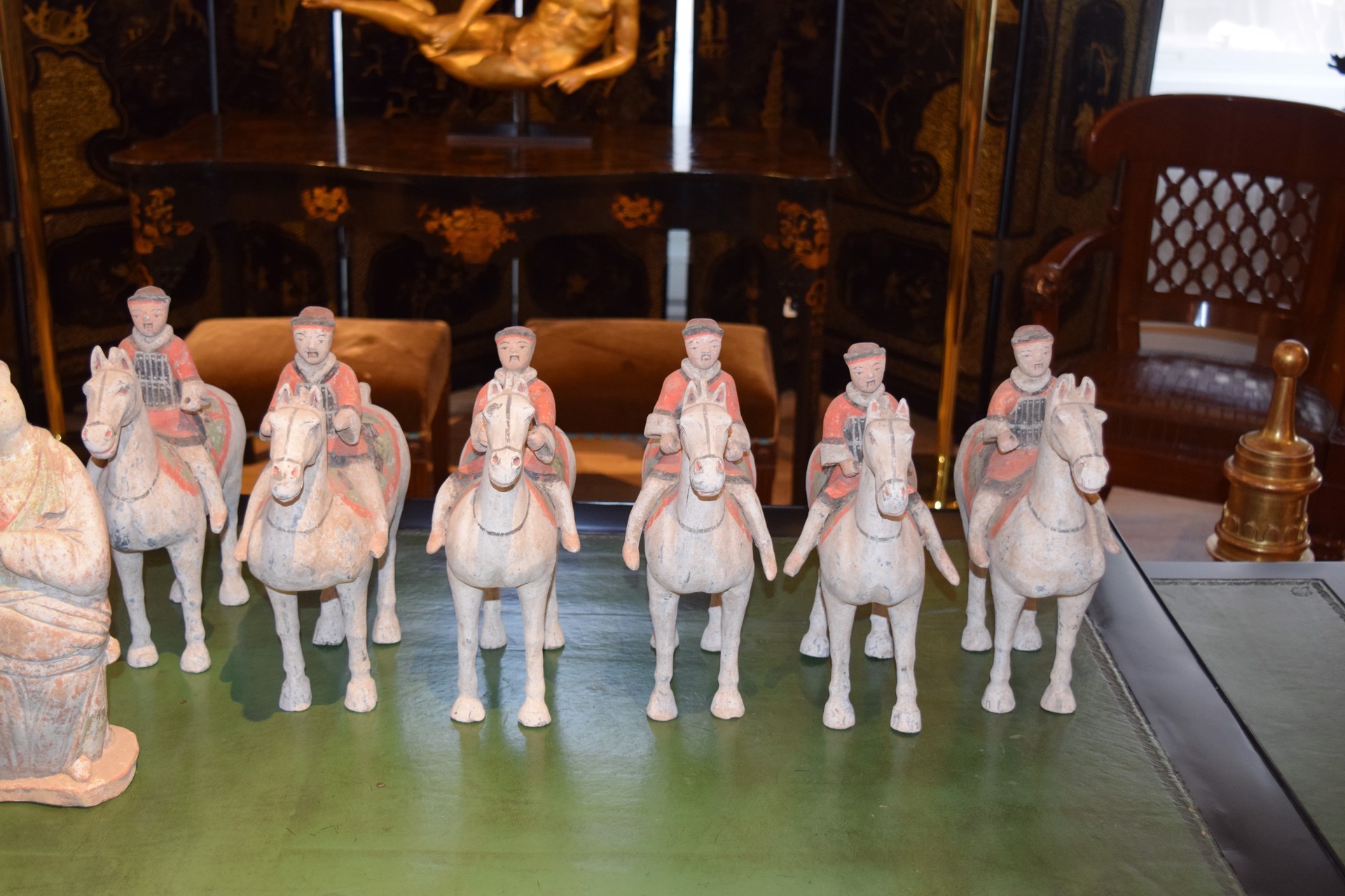 GROUP OF SIX POTTERY HORSES AND RIDERS