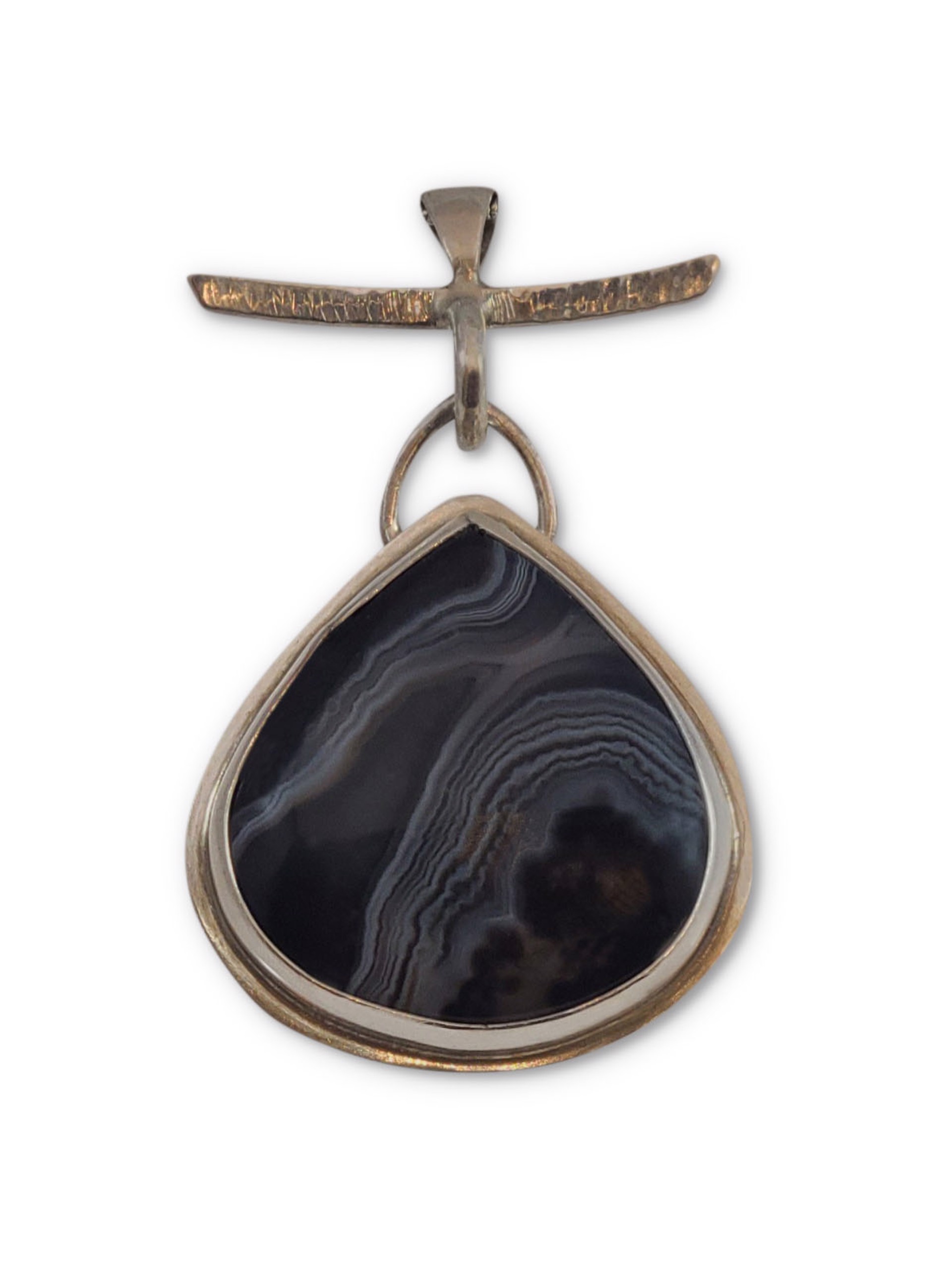 Sterling Silver with Tuxedo Agate Asian Style Pendant on silver plated chain by Leslie Eggers