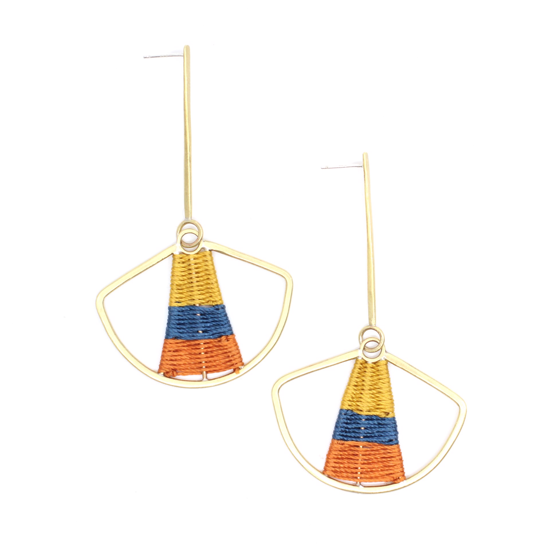 Woven Drop Studs (gold, forest, orange) by Flag Mountain Jewelry