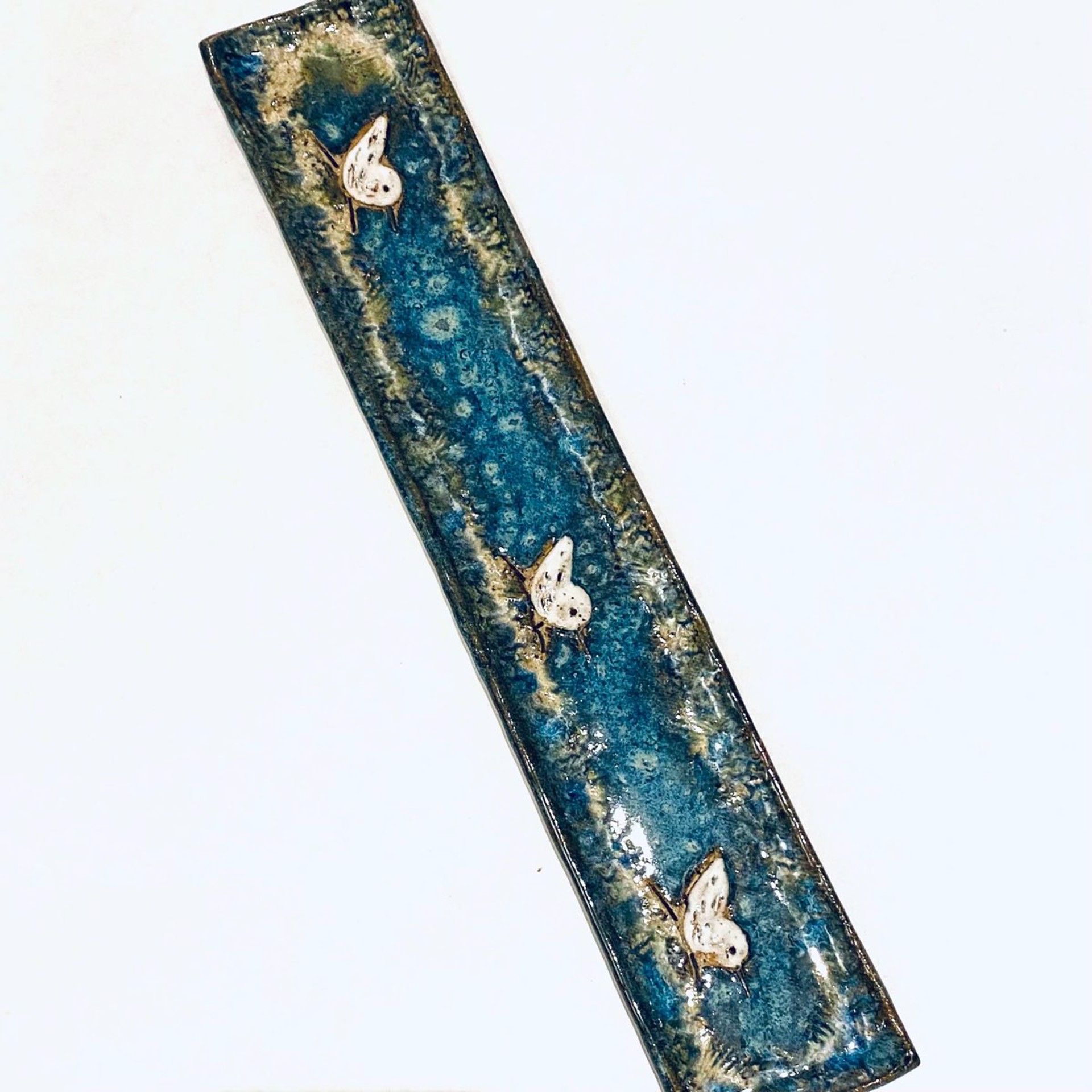 Olive Tray with Three Sandpipers (Blue Glaze)LG23-1153 by Jim & Steffi Logan