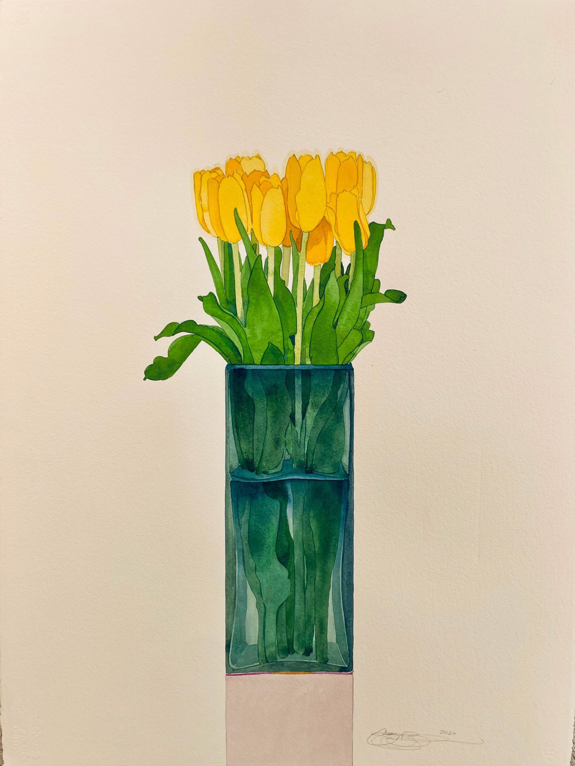 Still life with Yellow Garden Tulips (unframed) by Gary Bukovnik
