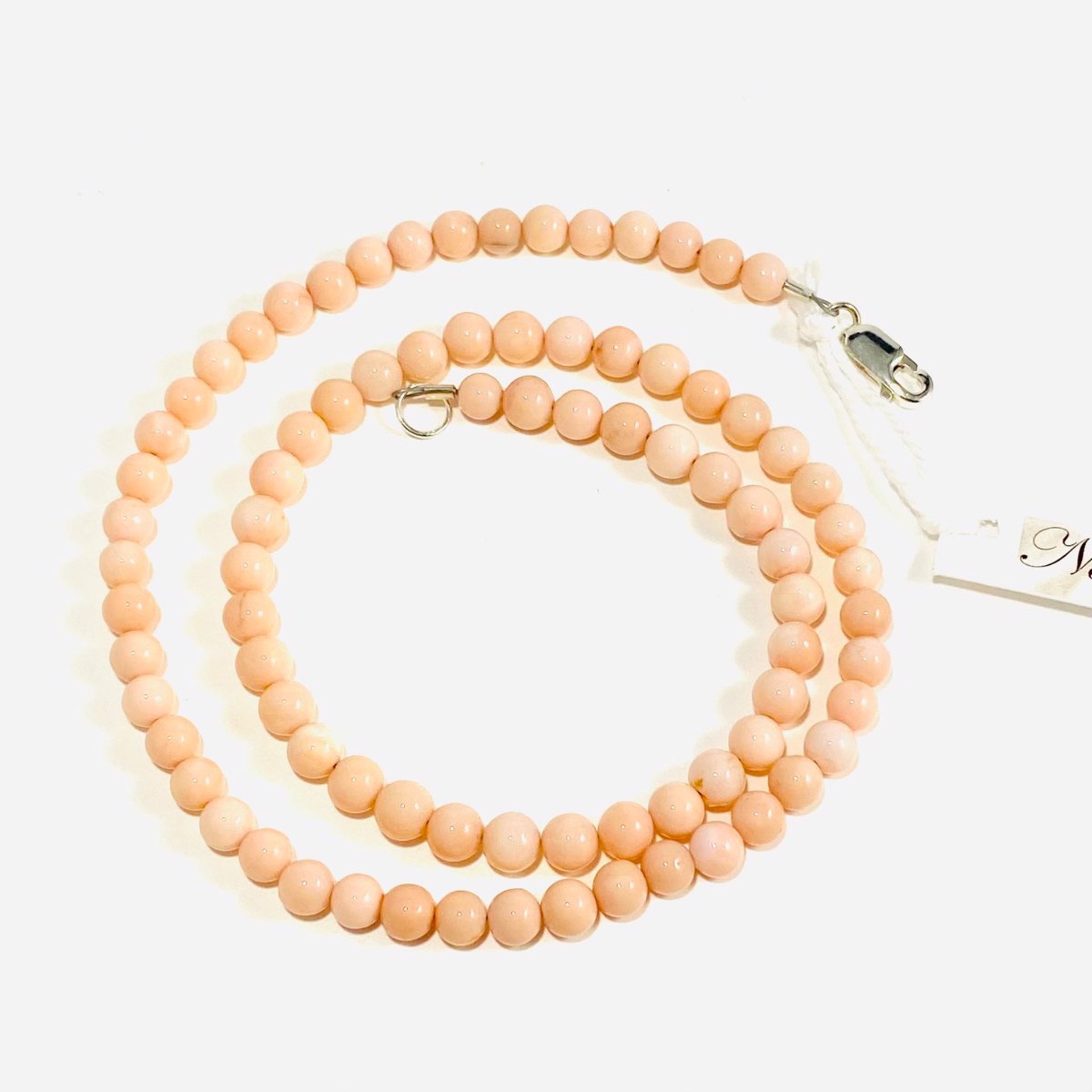 NT22-140 Round Pink Coral Bead Strand Necklace by Nance Trueworthy