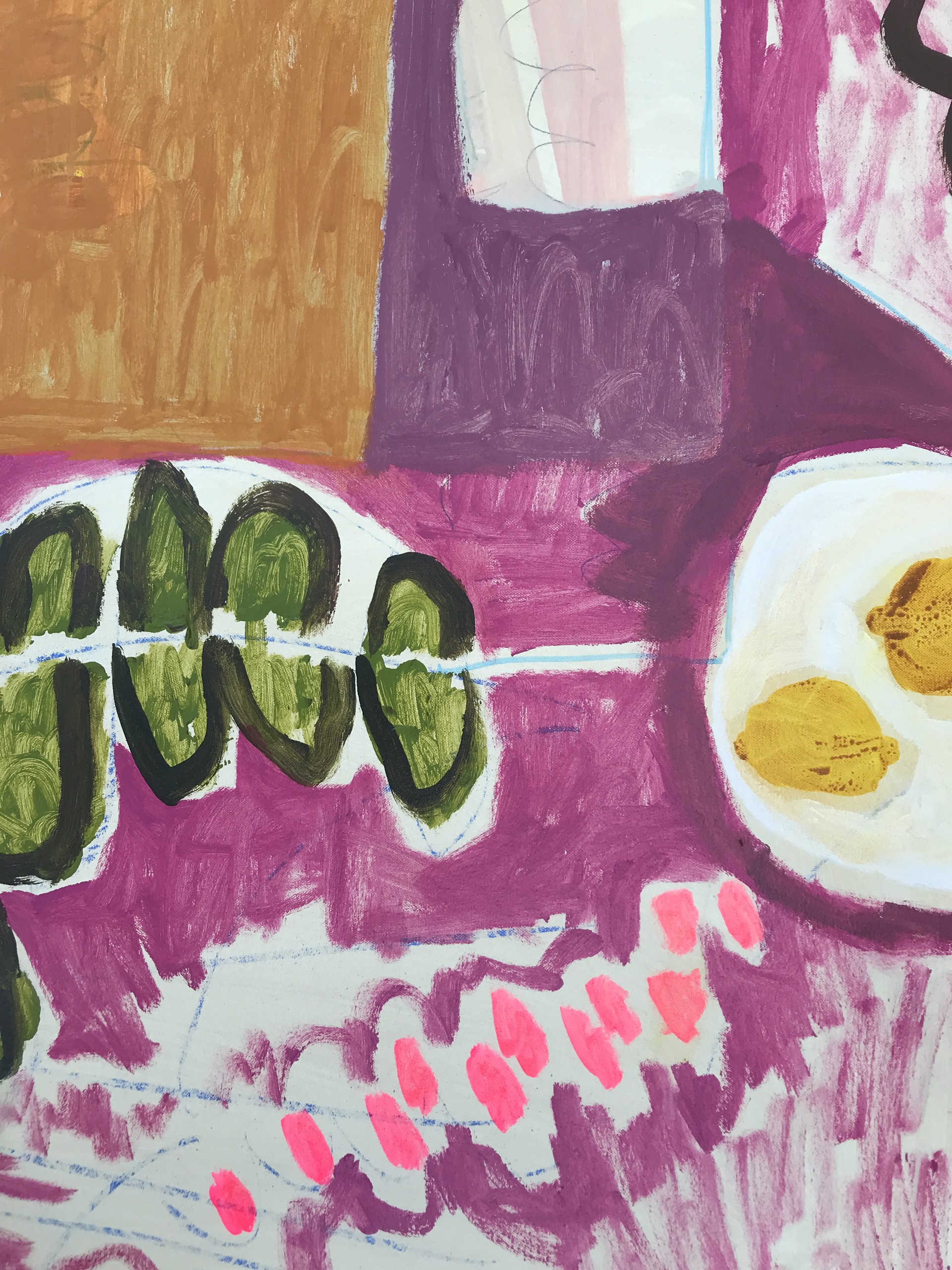 Mauve Table with Plate of Lemons by Rachael Van Dyke
