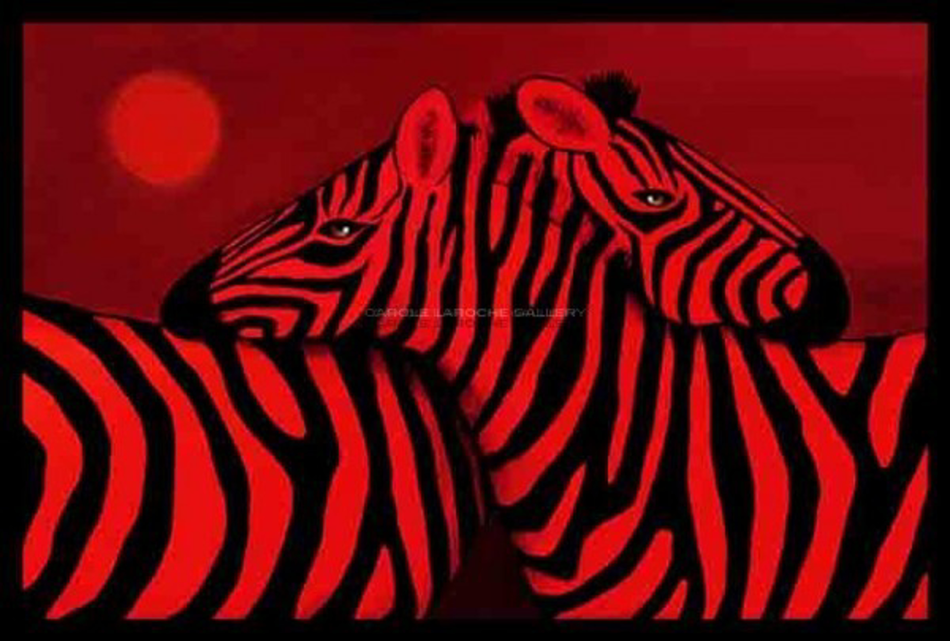TWO RED ZEBRAS - limited edition giclee on canvas: (large) 40"x60" $3700 or (medium) 30"x40" $2400 by Carole LaRoche