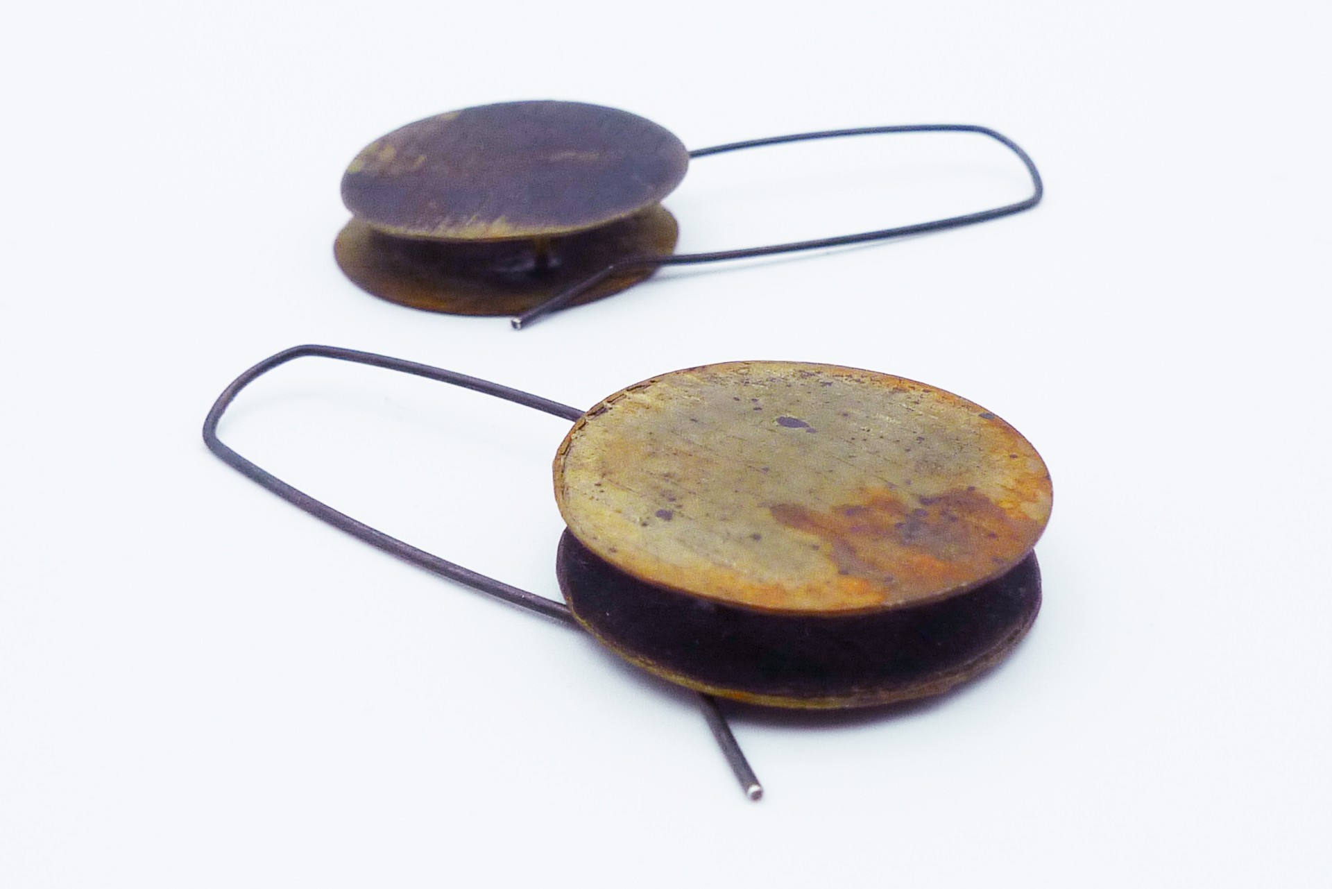 Small Yellow Brown Disk Earrings by Juan Fried