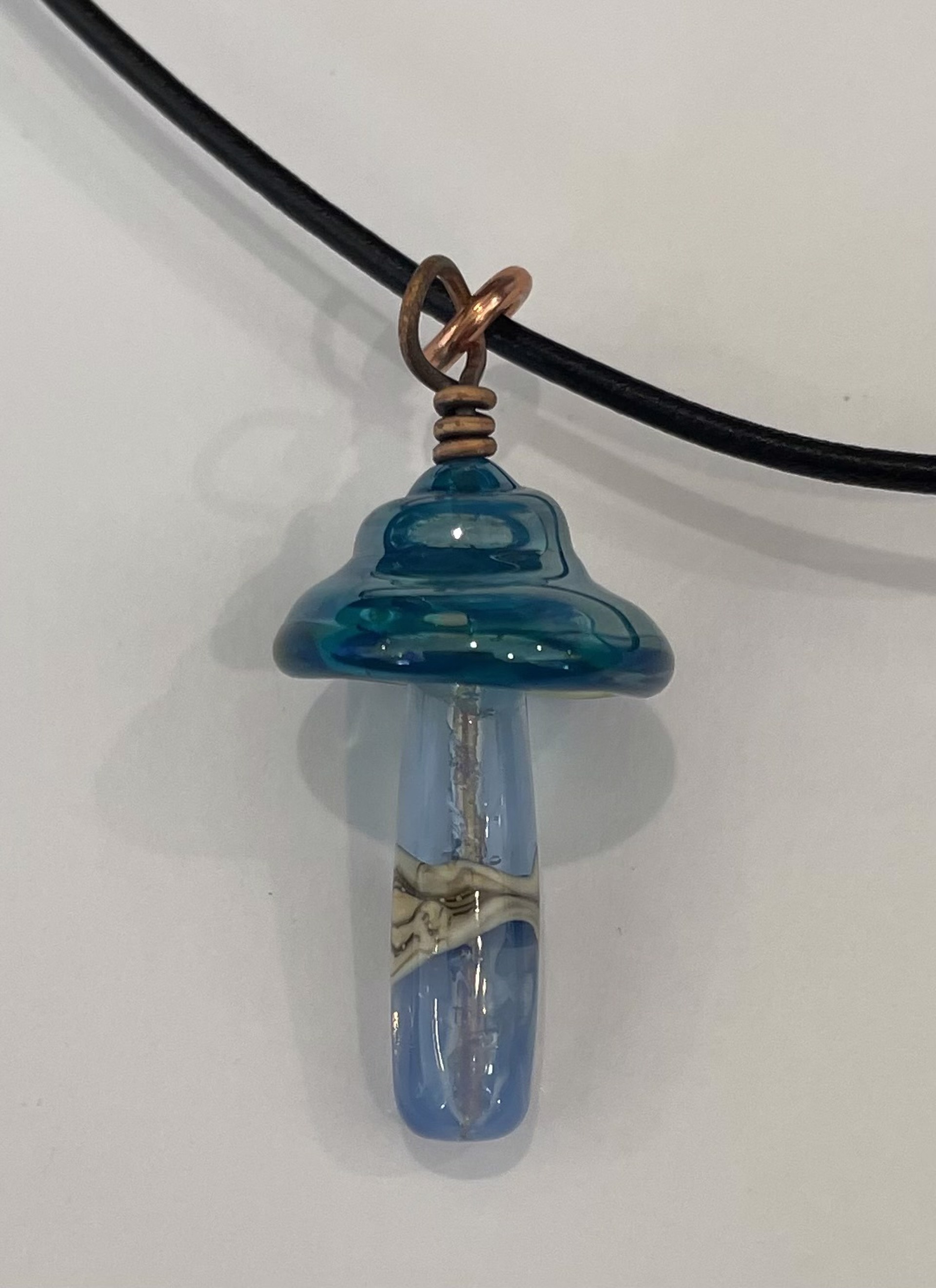 Blue silver Glass with Opal Blue Stem Mushroom Necklace by Emelie Hebert