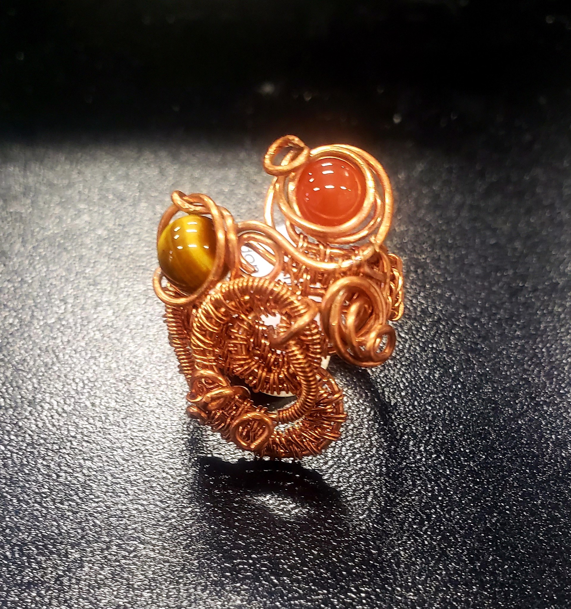 copper ring with carnelian and tiger eye by Leba London