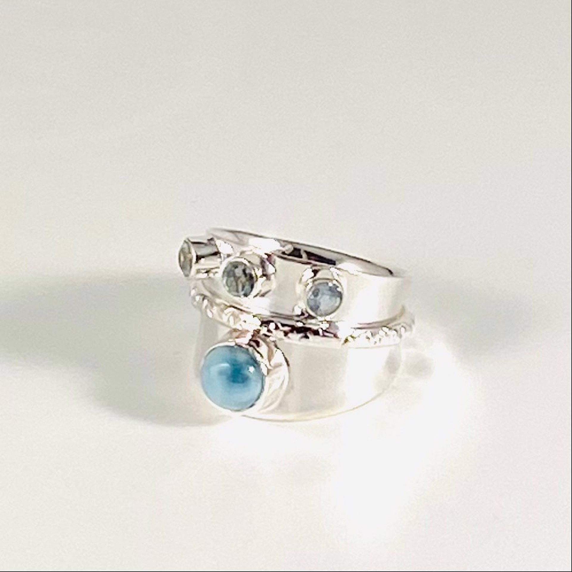 MON 3209 Larimar and Blue Topaz Spin Ring LIMITED SIZES by Monica Mehta