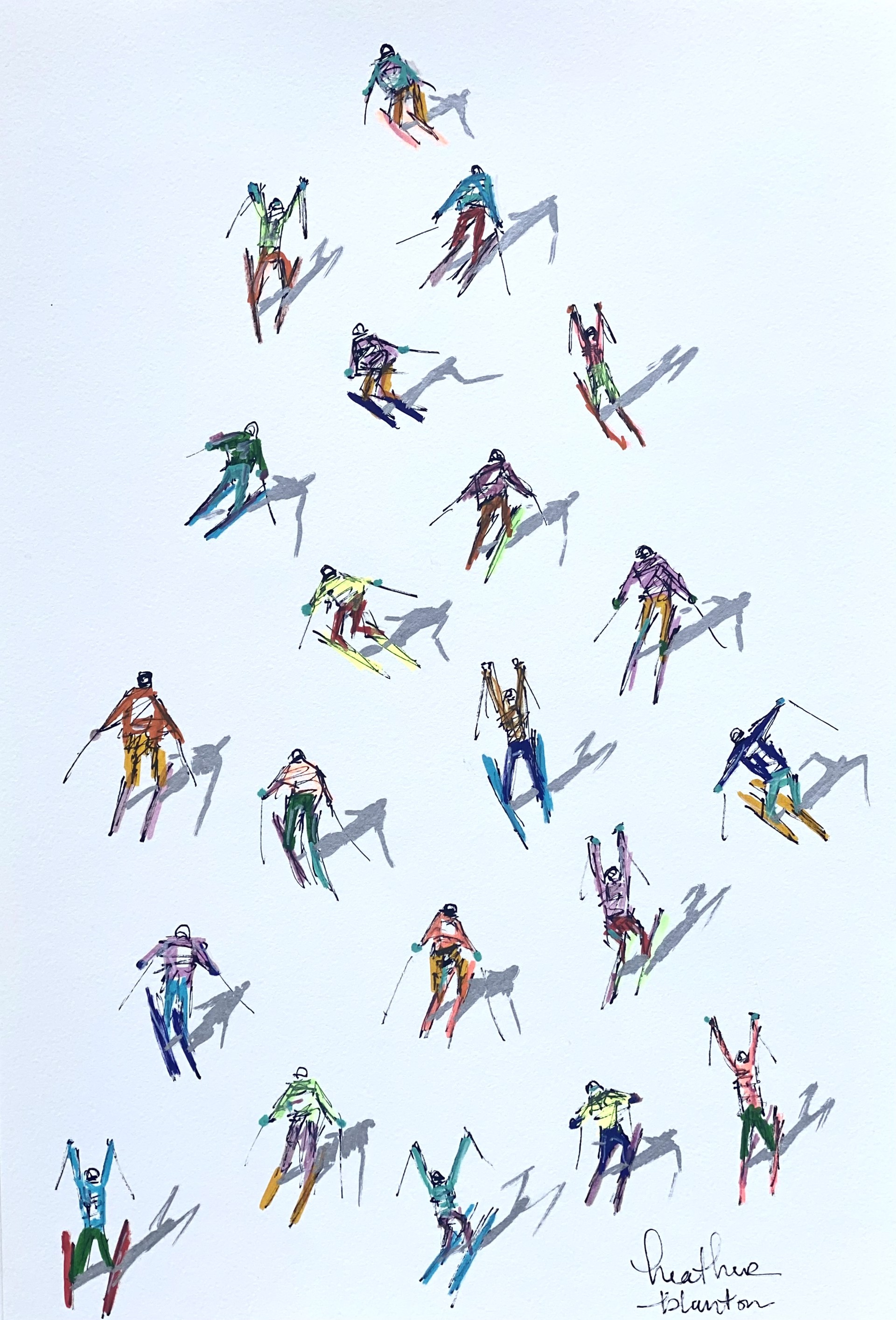 Ski Pyramid on Paper by Heather Blanton