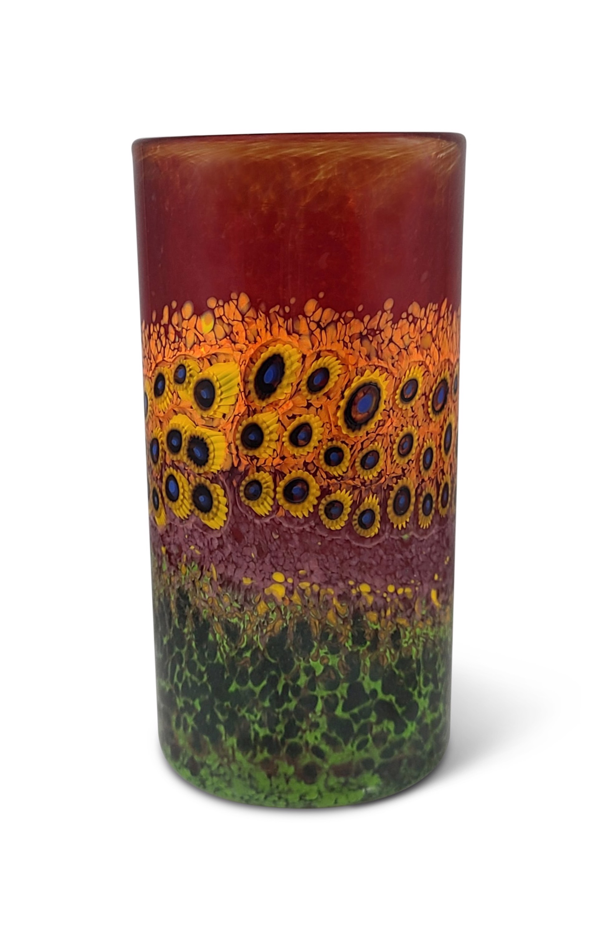 Cherry Tall Murrini Sunflower Tumbler by Ken Hanson & Ingrid Hanson