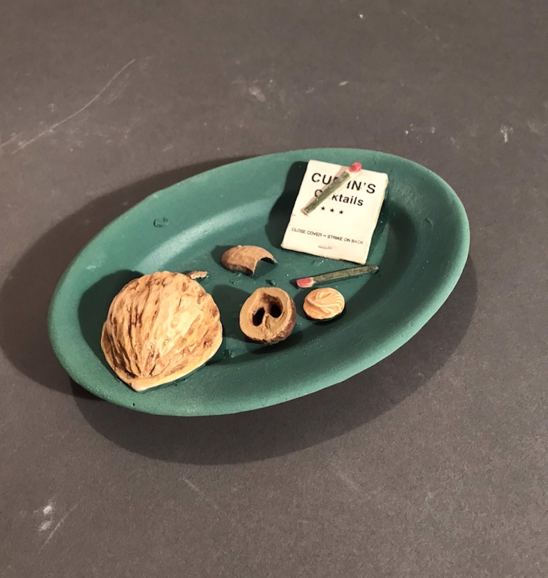 Green Oval Saucer with Matches and Nuts by Richard Shaw