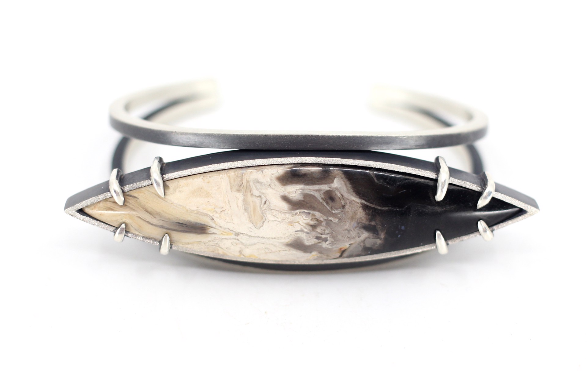 Marquise Petrified Palm Cuff by Silicate & Silver