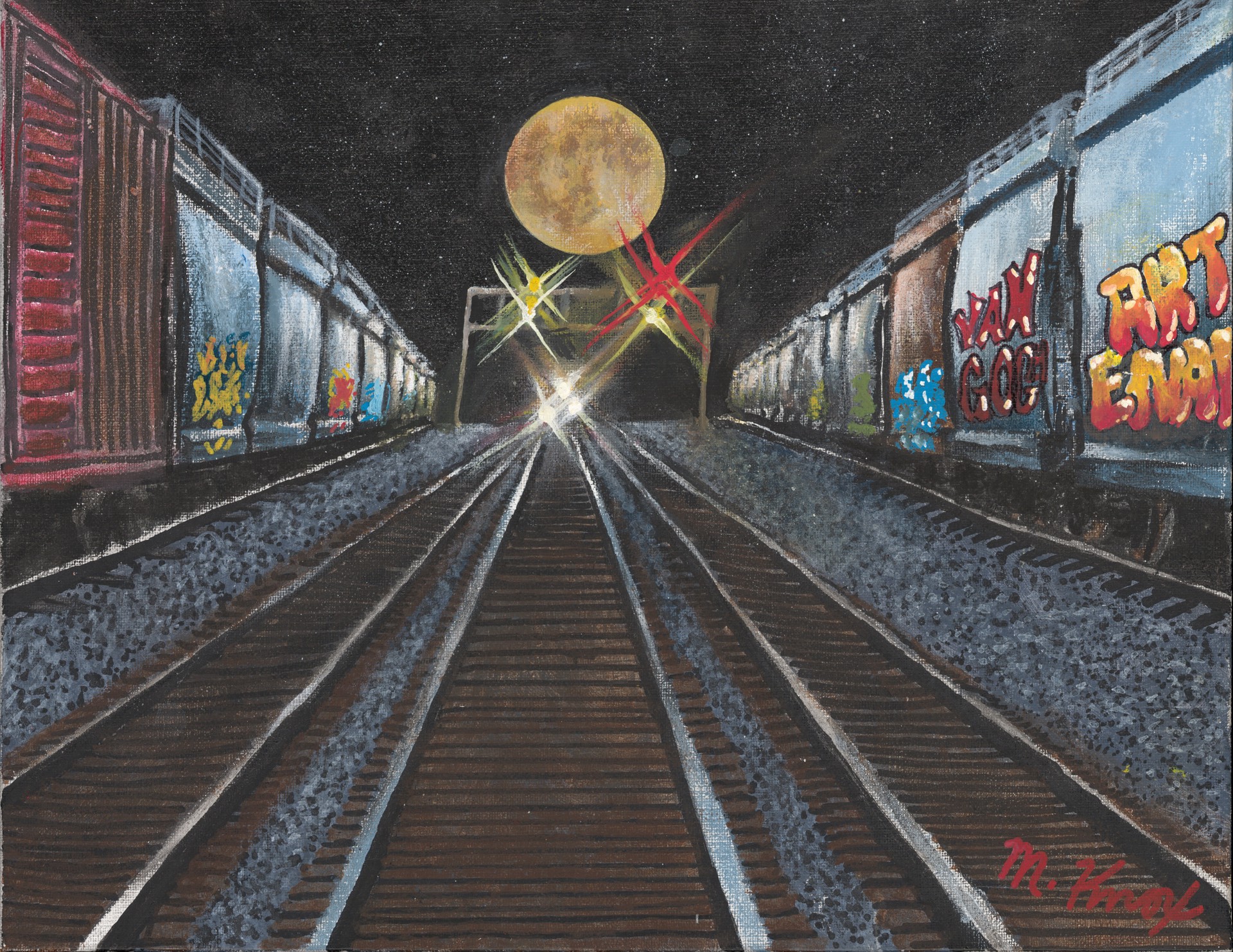 Rail Yard at Night (FRAMED) by Mike Knox