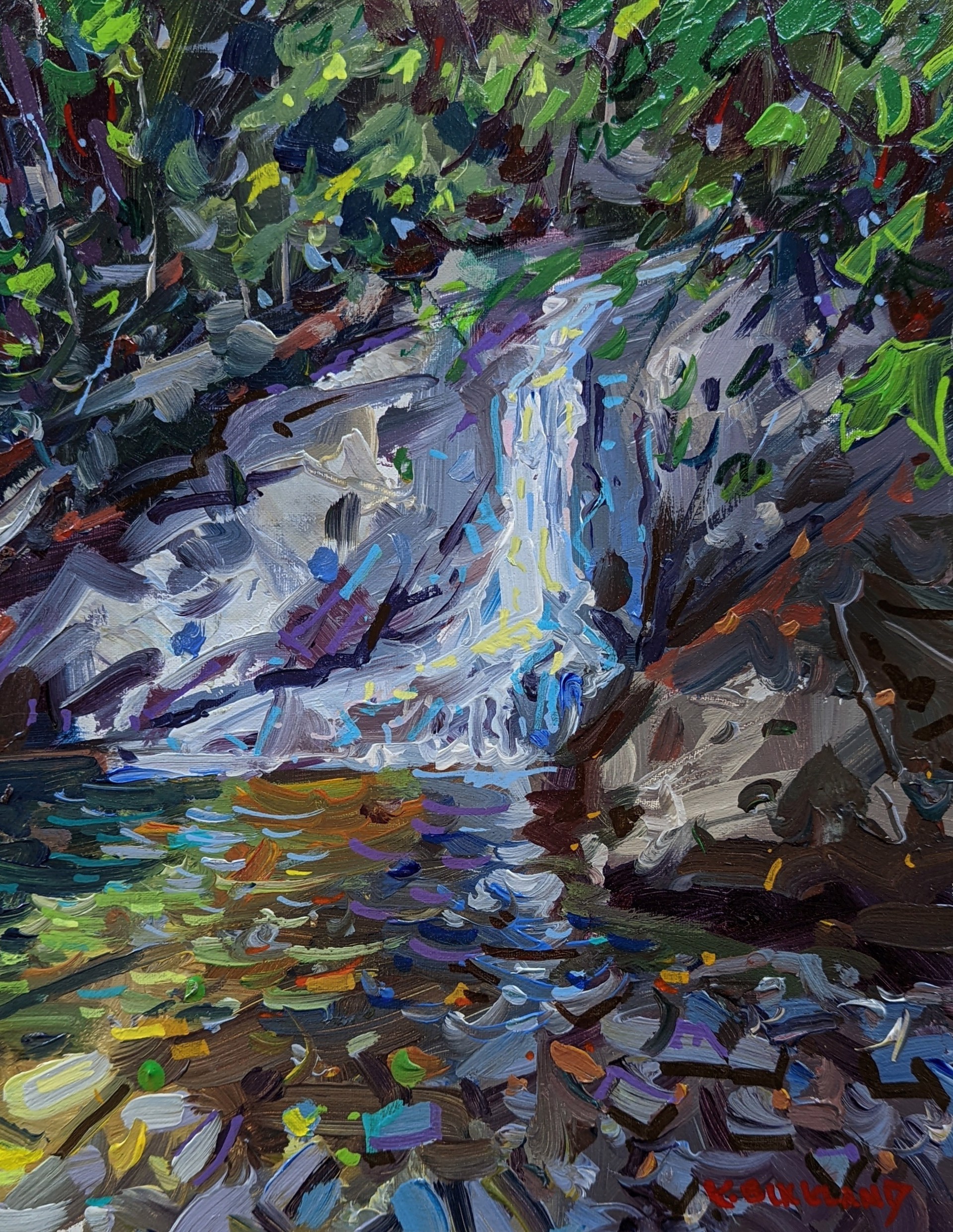"The Secret Waterfall (Color Study)" original acrylic painting by Kyle Buckland