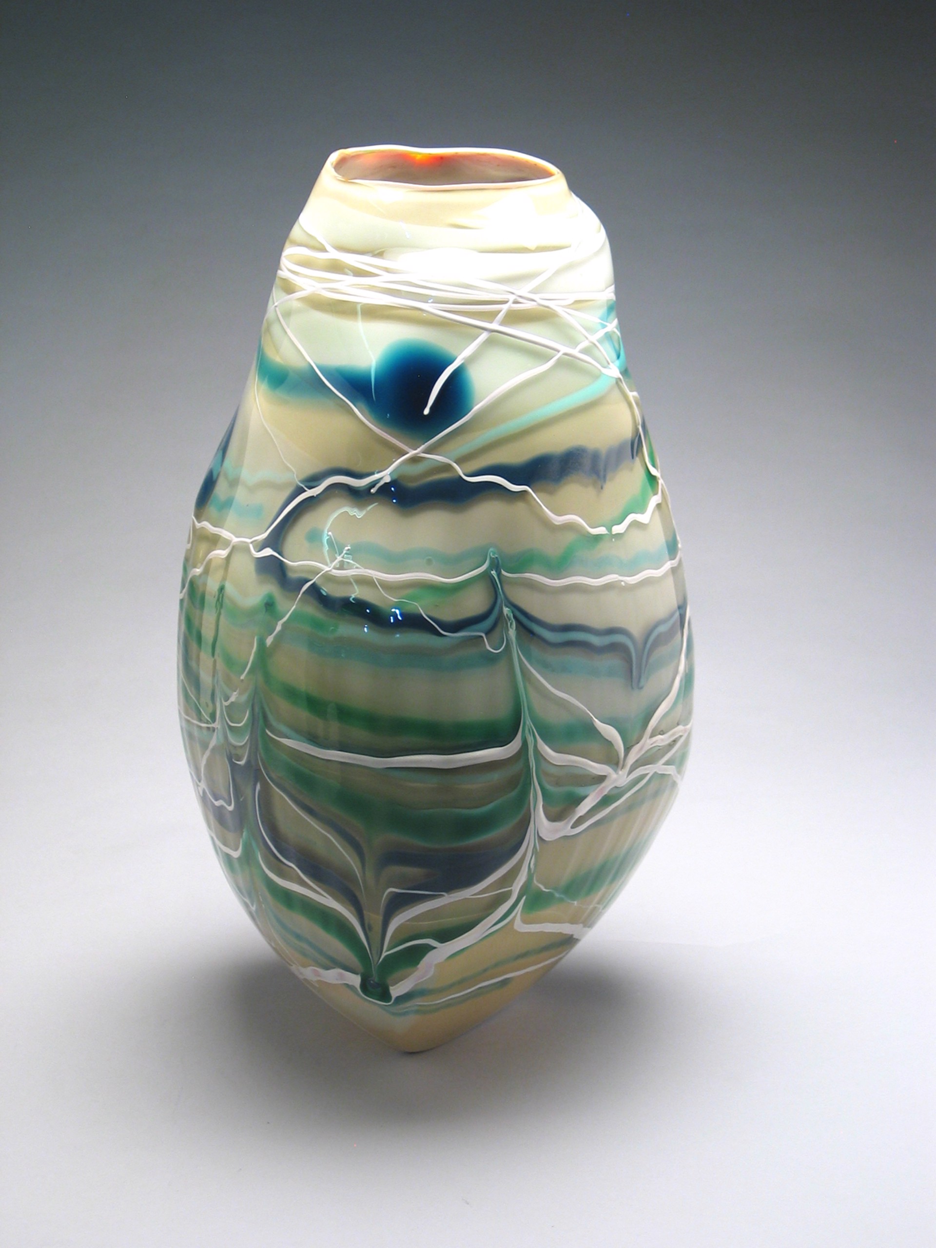 Aqua/Beige/Teal vase  (*P) by Rene Culler